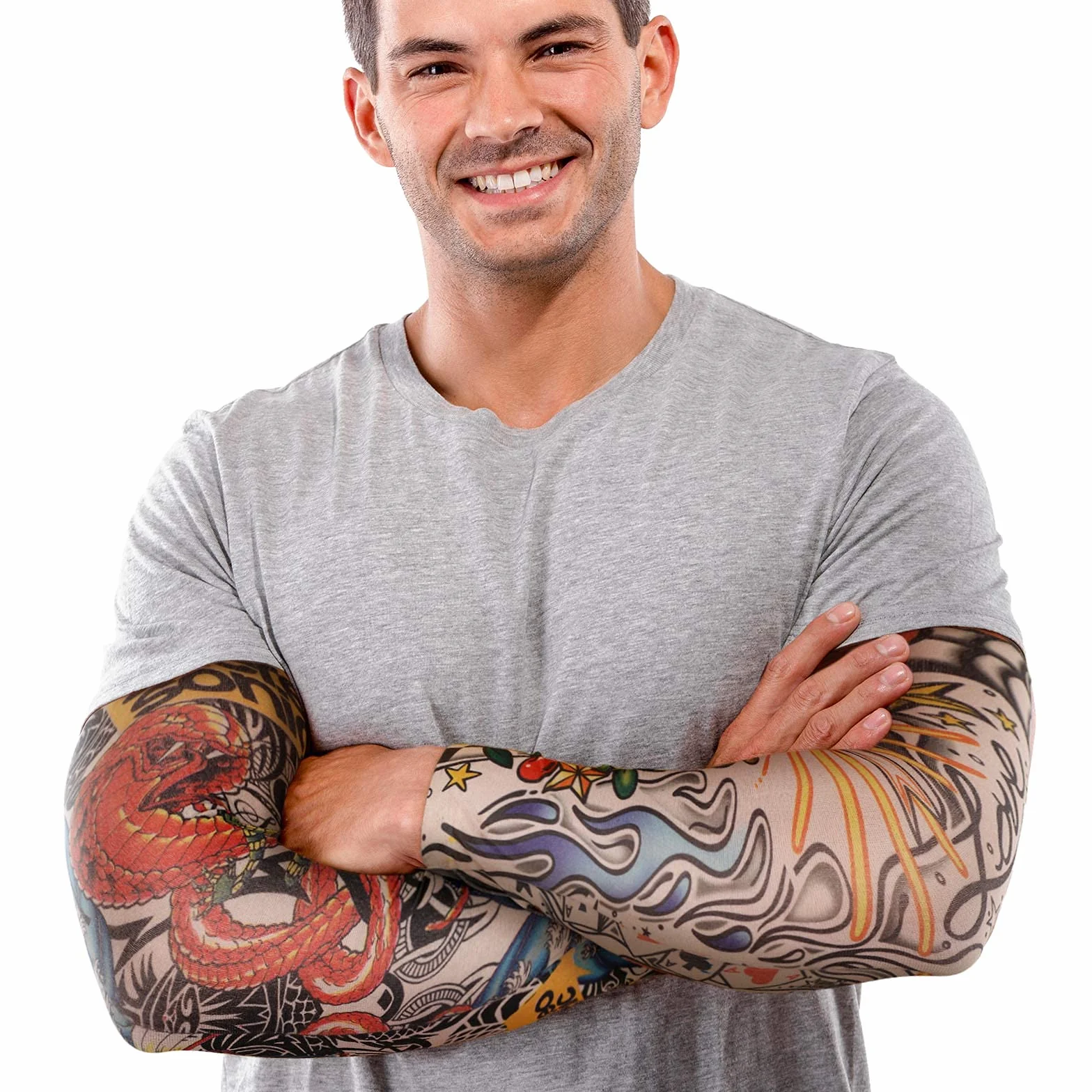 BBTO Set de Mangas de Tatuaje de 12 Piezas Mangas de Brazo de Protección Solar Falsas Guantes de Brazo Elásticos Suaves para Ciclismo