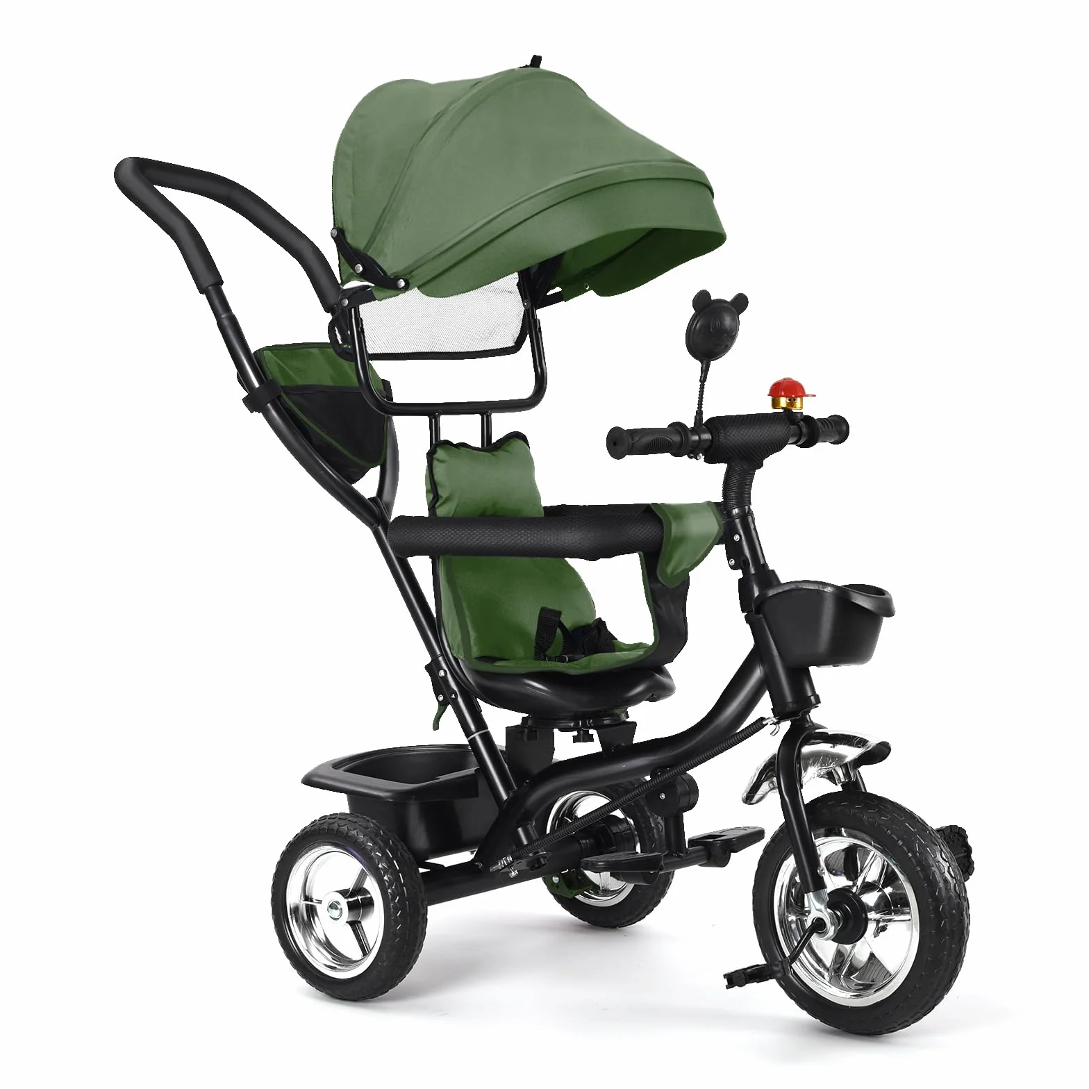 OHMG Triciclo bebé evolutivo 5 en 1 bicicleta. Silla de paseo con mango de empuje, toldo desmontable, cinturón de seguridad de 5 puntos, almacenamiento, reposapiés, freno, para niños de 1 a 5 años