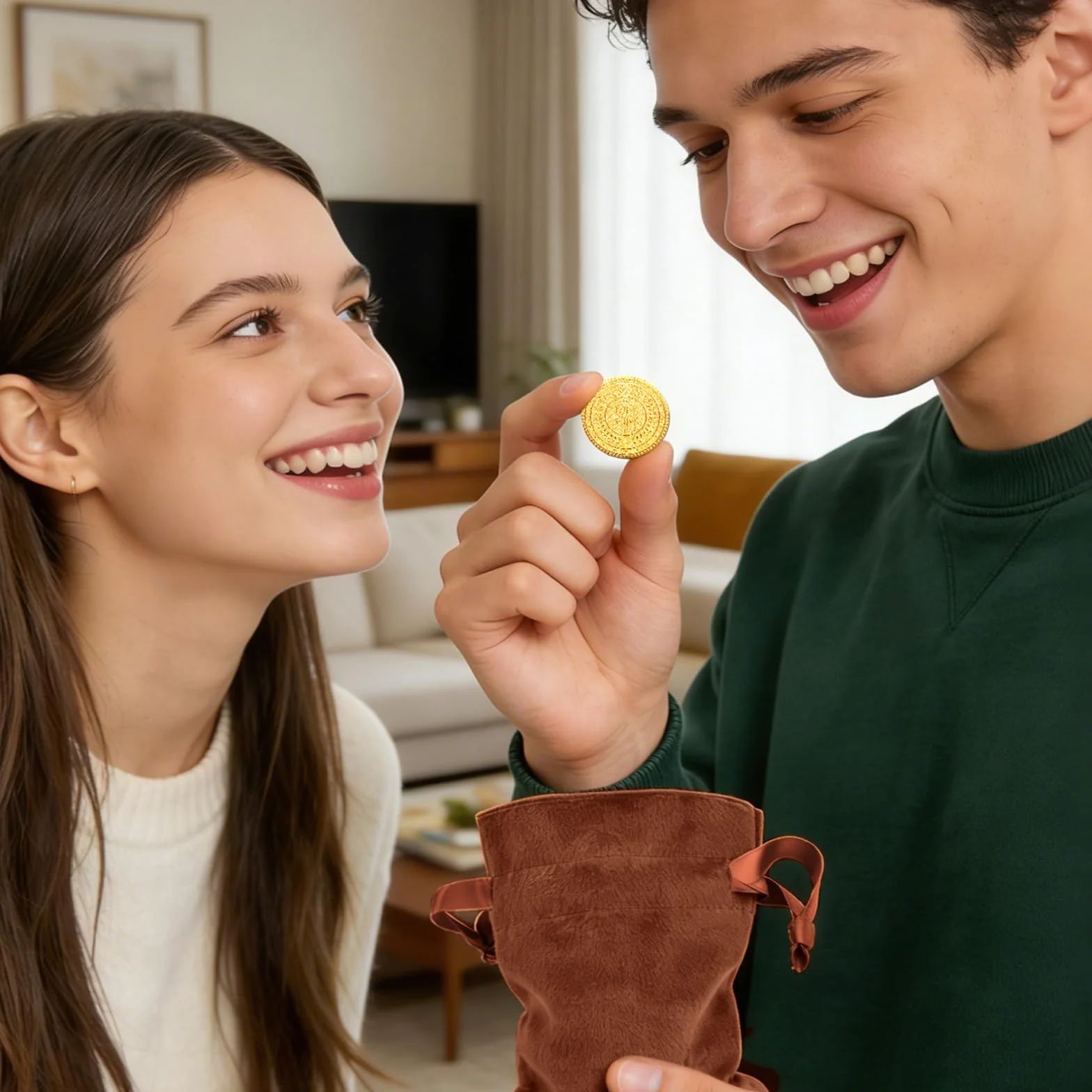 Byhoo 50 Monedas de Oro de Metal, DND, Monedas Piratas, Herramienta de Alivio del estrés, con Bolsa de cordón de Terciopelo para Juegos de Mesa, Juegos de rol, Caza de Tesoros, Piratas, Aventuras