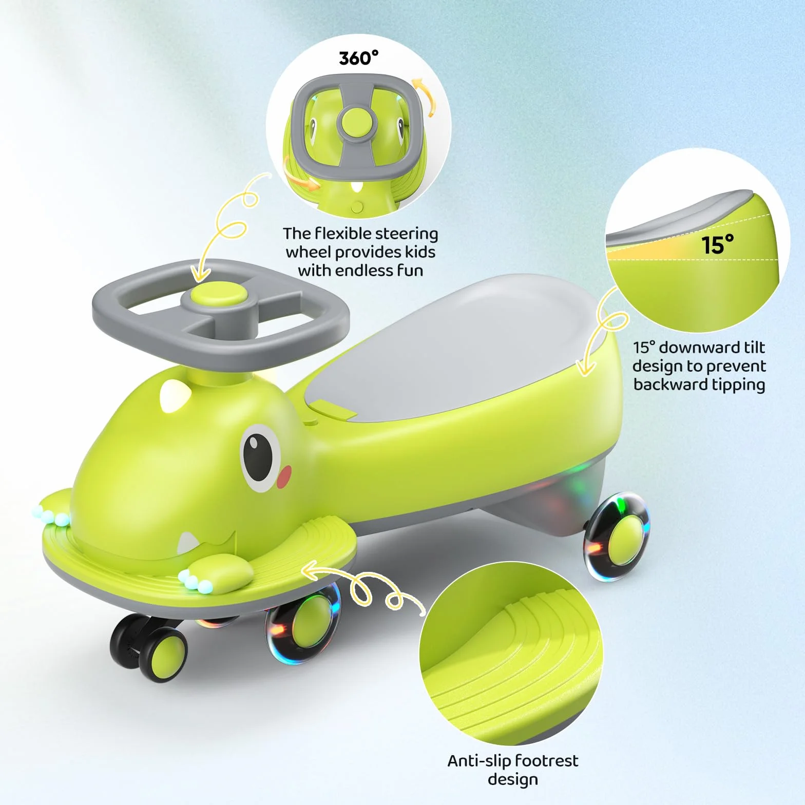 Coche de Bebé con Volante 360°, Coche Deslizador con Música y Ruedas Brillantes para Niños Pequeños, Asiento de Seguridad, Regalo 1-3 Años
