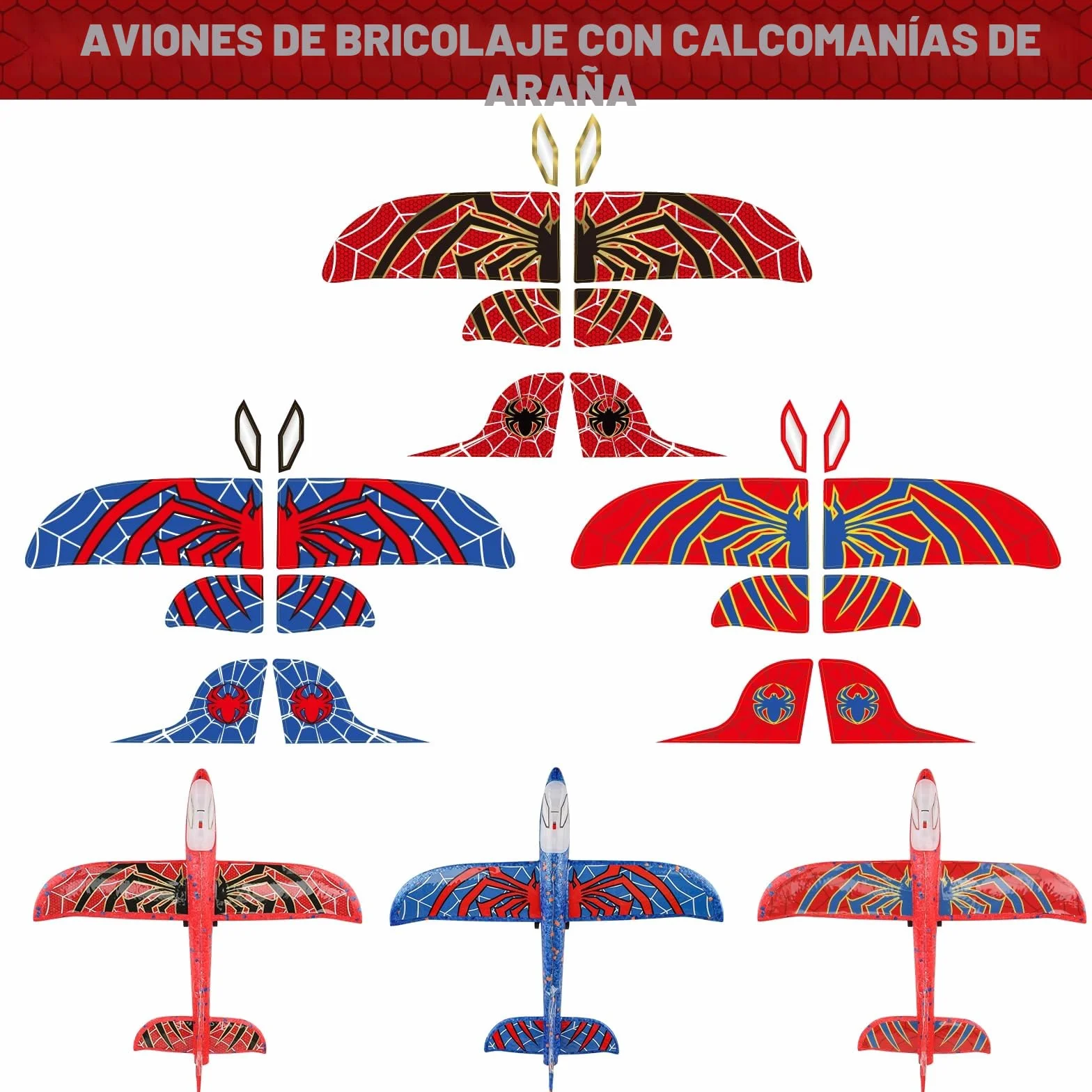 Avion Juguete con Spider Pegatinas, Aviones Poliespan con Pistola Avión Planeadores Espuma Corcho Regalo Navidad Cumpleaños Niños Niñas 3 4 5 6 7 8 9 10 Años Brinquedos Criança Juego Aire Libre