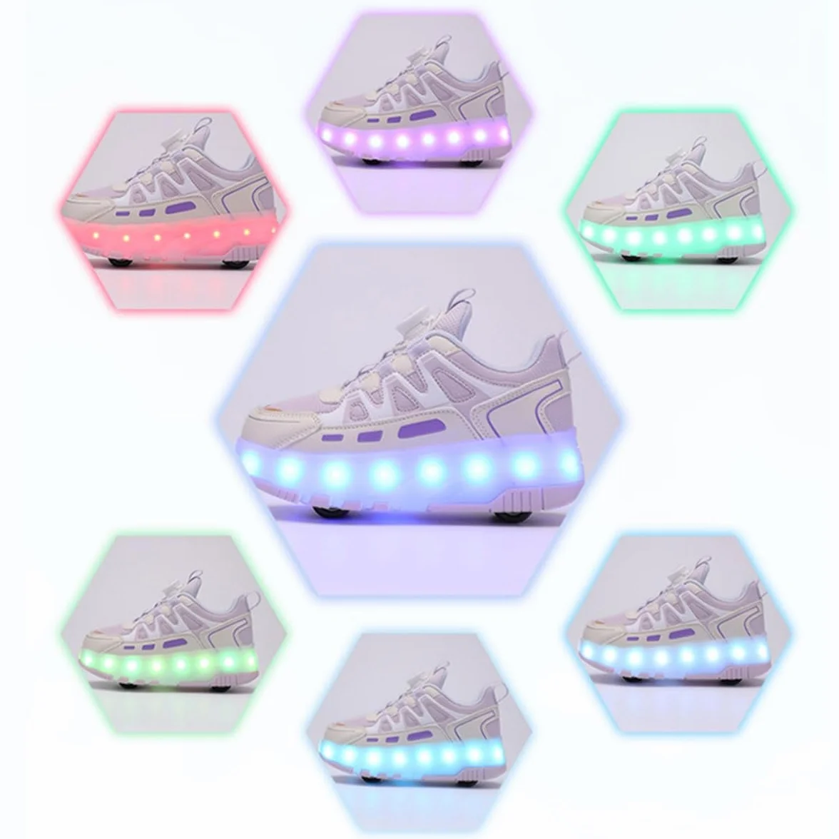 Mateju Zapatos con Ruedas para Niñas Niños, Patines con 4 Ruedas Retirable, Zapatillas de Skateboarding Brillar en la Noche