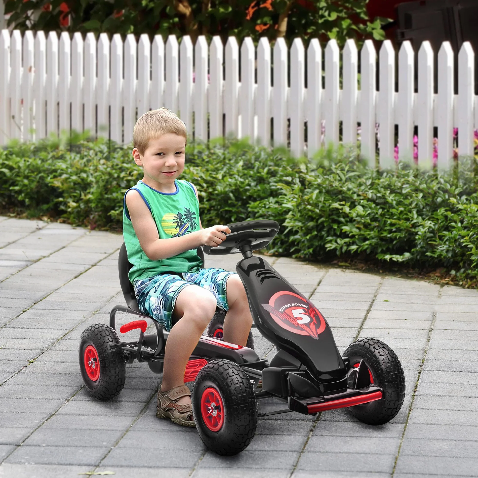 HOMCOM Go Kart a Pedali per Bambini 5-12 Anni con Sedile Regolabile, 50 kg Portata, Veicolo a Pedali per Bambini con Marcia, Avanti, Retromarcia, Freno a Mano e Ruote in EVA Antiscivolo, Rosso