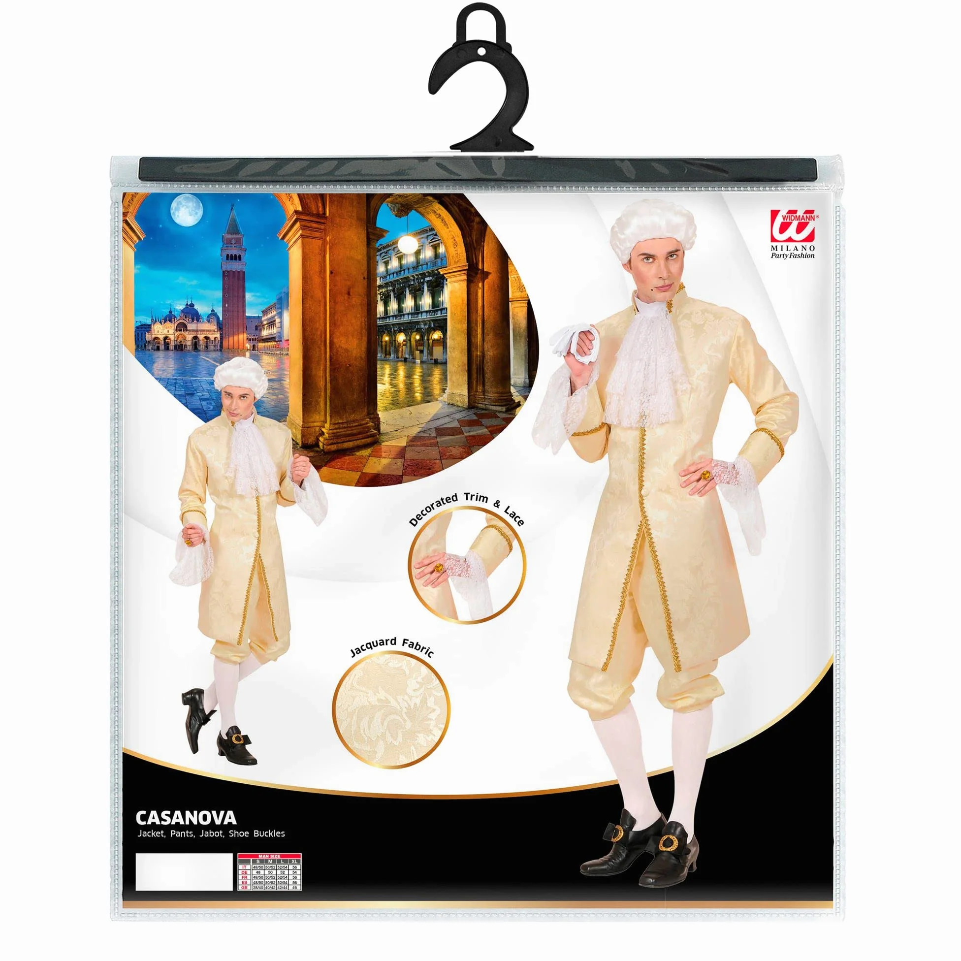 W WIDMANN MILANO Party Fashion - Disfraz Casanova, hombre de señoras, Mozart, baile de máscaras, disfraces