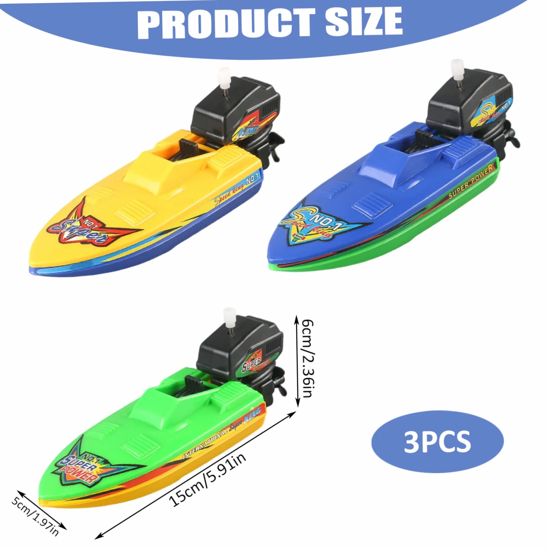 Barco de Juguete, 3 Piezas de plástico Flotante, Barco a Motor de Cuerda, Juguete de baño para bañera, Juego de Agua, de baño de Cuerda Seguro y Divertido para niños Mayores de 3 años, Barcos
