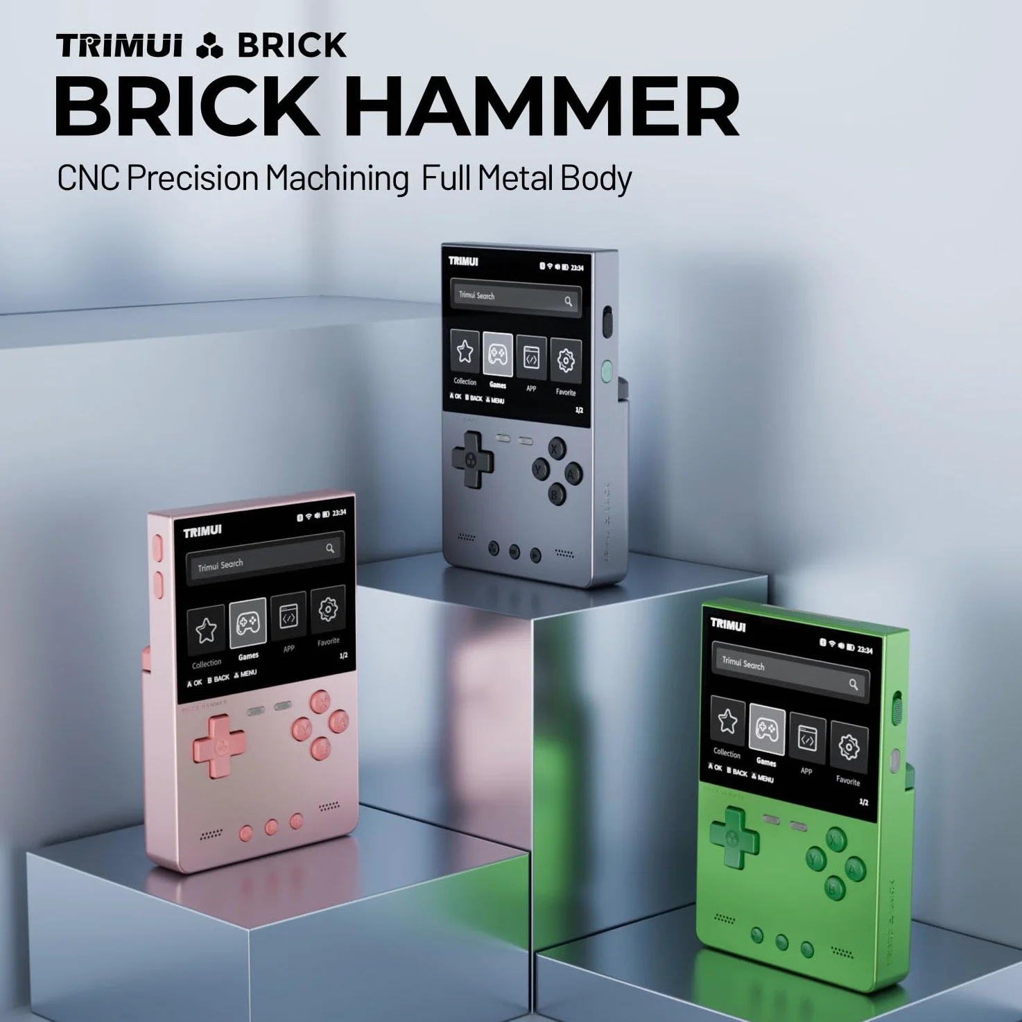 Trimui Brick Hammer Consola de juegos portátil con visualización IPS de 3.2 pulgadas y batería de 3000 mAh, consola de videojuegos retro con tarjeta TF de 64 GB preinstalada y función WiFi (gris