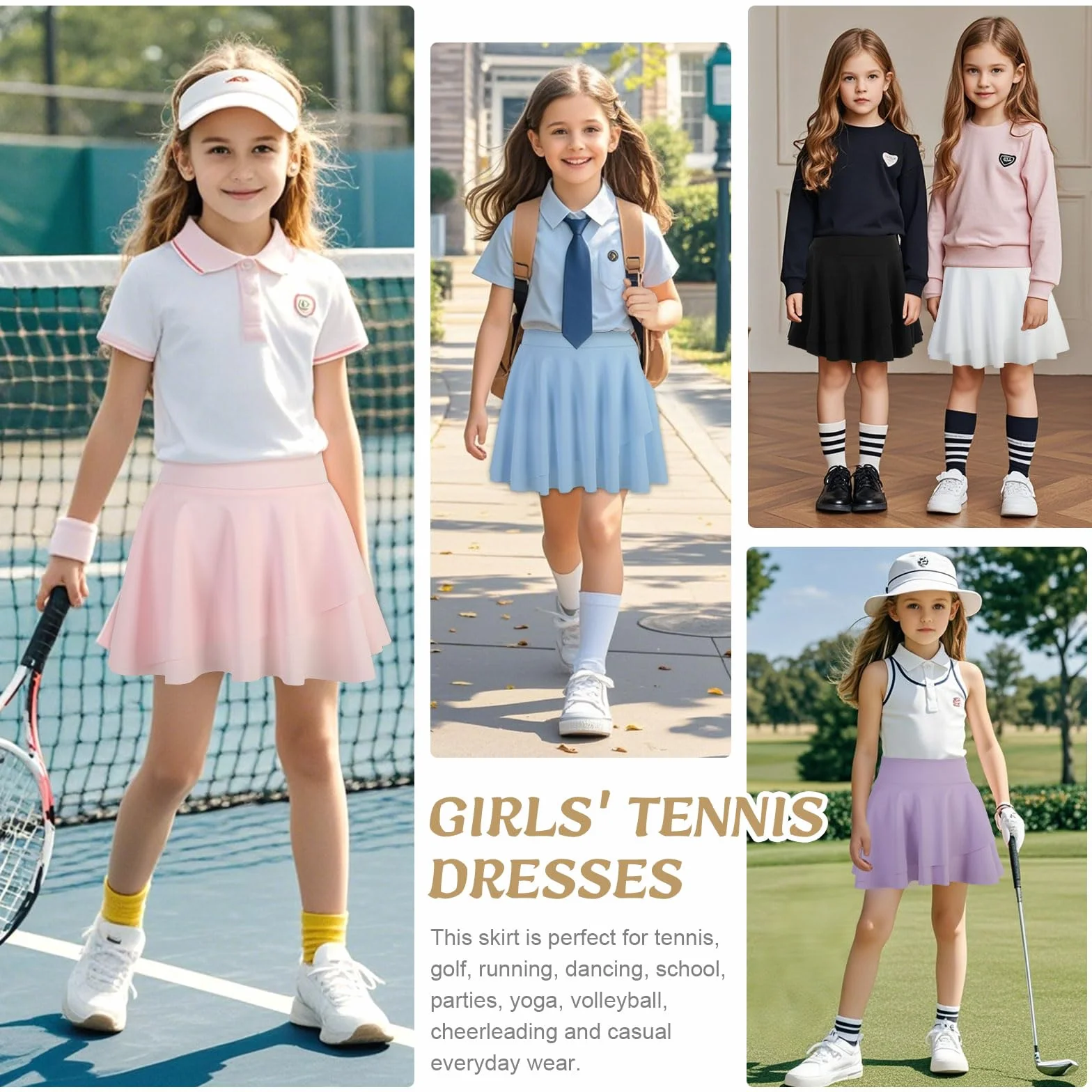 Falda Pantalon Deporte Niña Plisada con Shorts y Bolsillos Golf