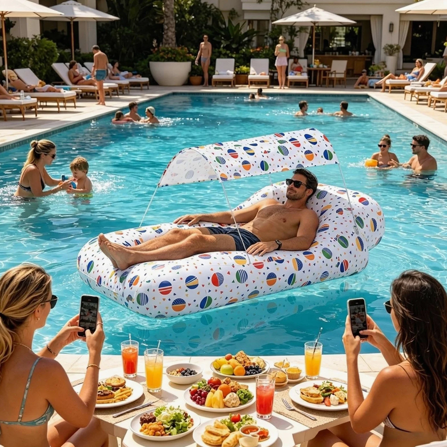 Tumbona Hinchable De Aire Sofá Hinchable De Playa Con Sombrilla | Sillón de Senderismo de Fácil Montaje Para En Exteriores Como Camping Senderismo Picnic Vacaciones Jardín Y