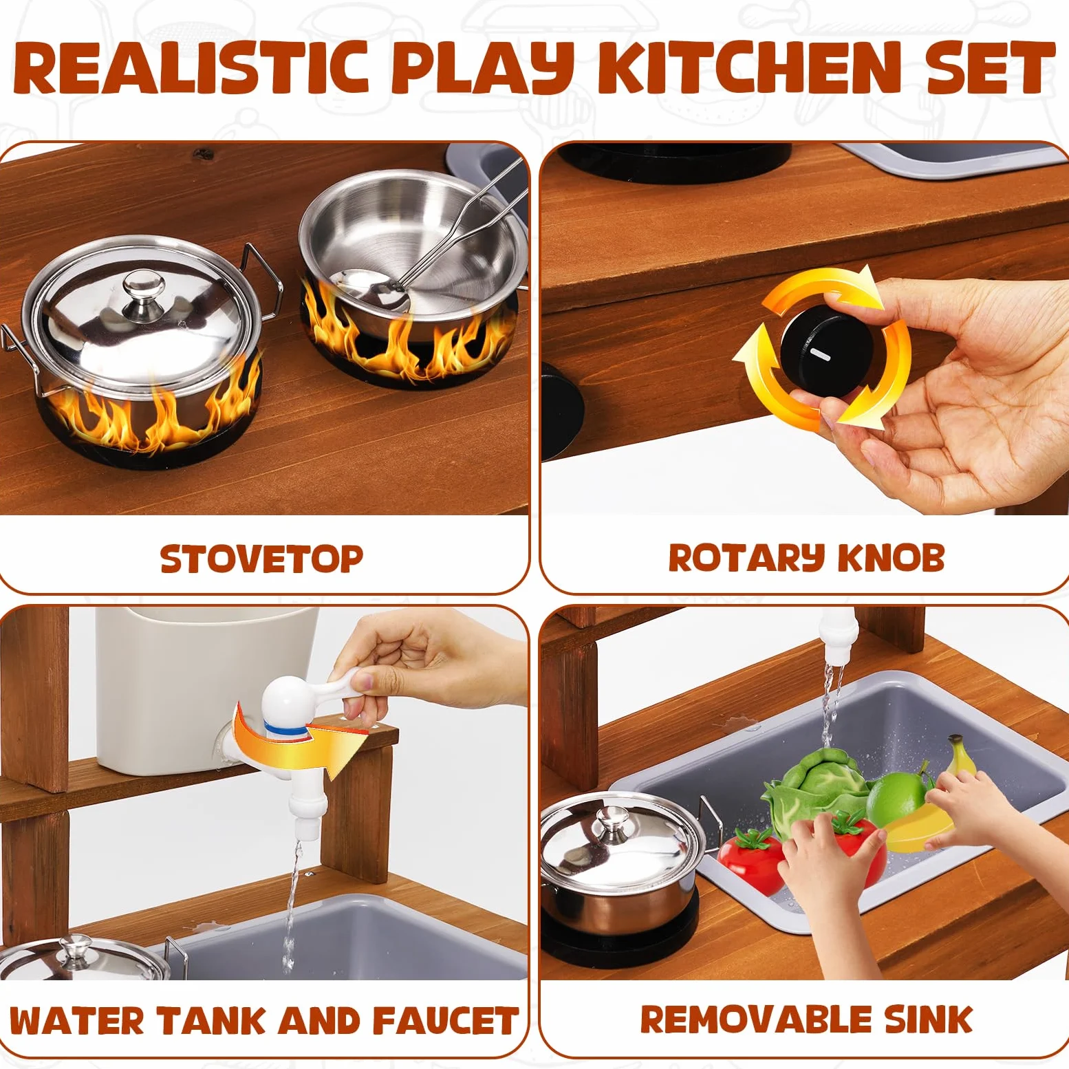 Cocina de Barro para Niños,Cocinita de Madera Infantil con Fregadero Grifo,Equipo de Juego al Aire Libre para Niños,Cocina Exterior Juguetes al Aire Libre para Baby de 2 Años en Adelante