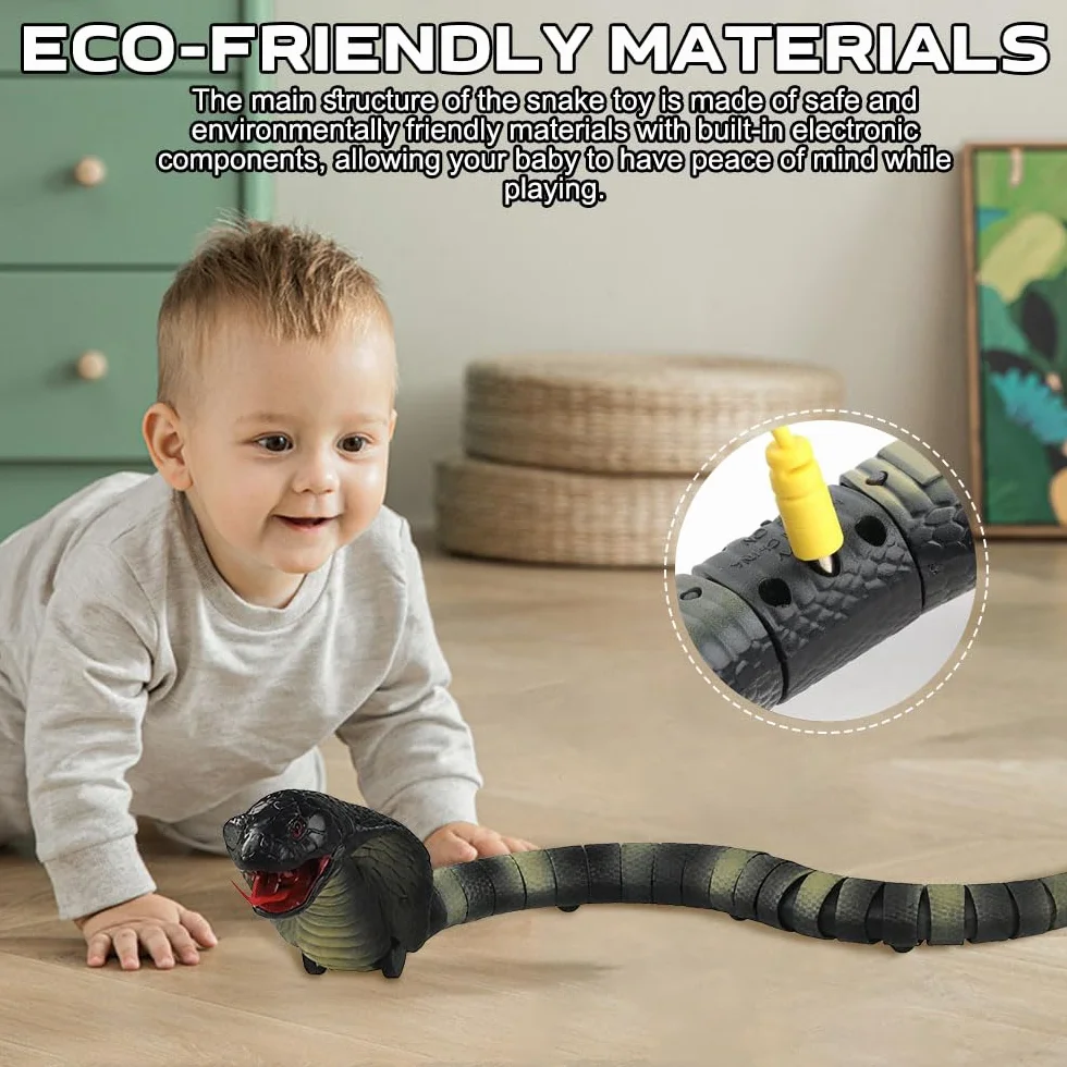 Serpiente teledirigida, RC teledirigido cobra serpiente, serpiente de juguete eléctrico, con mando a distancia, ojos LED brillantes, lengua retráctil