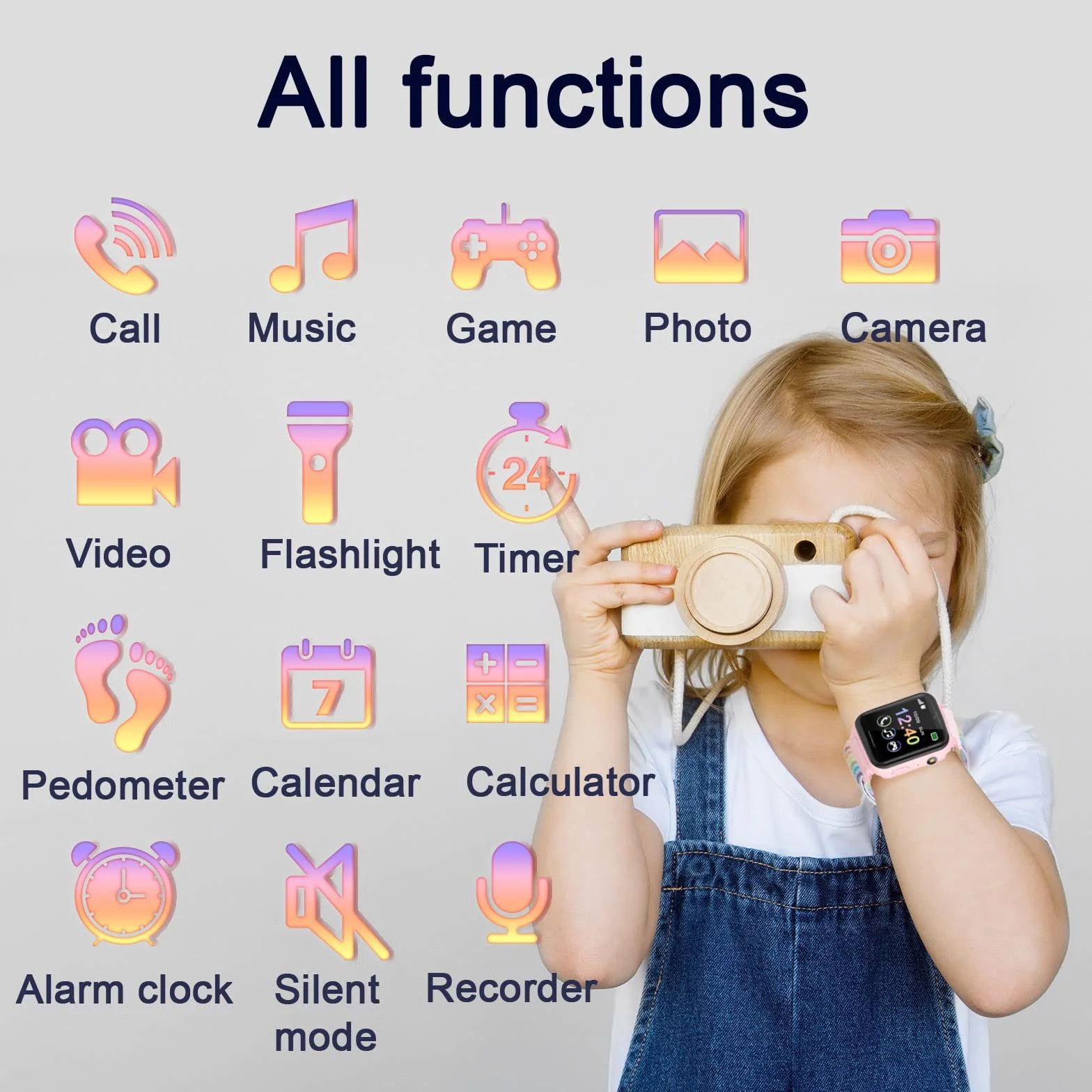 Smartwatch Niños Reloj Inteligente con 10 Juegos Cámara Música SOS Pantalla Táctil Rosa