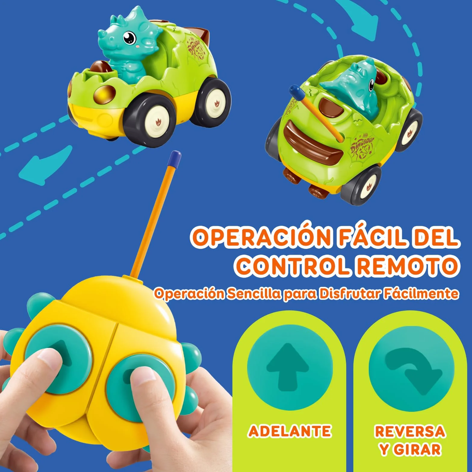 Coche de Dinosaurio RC para Niños Pequeños 18 Meses+ con Música y 2 Muñecas Intercambiables