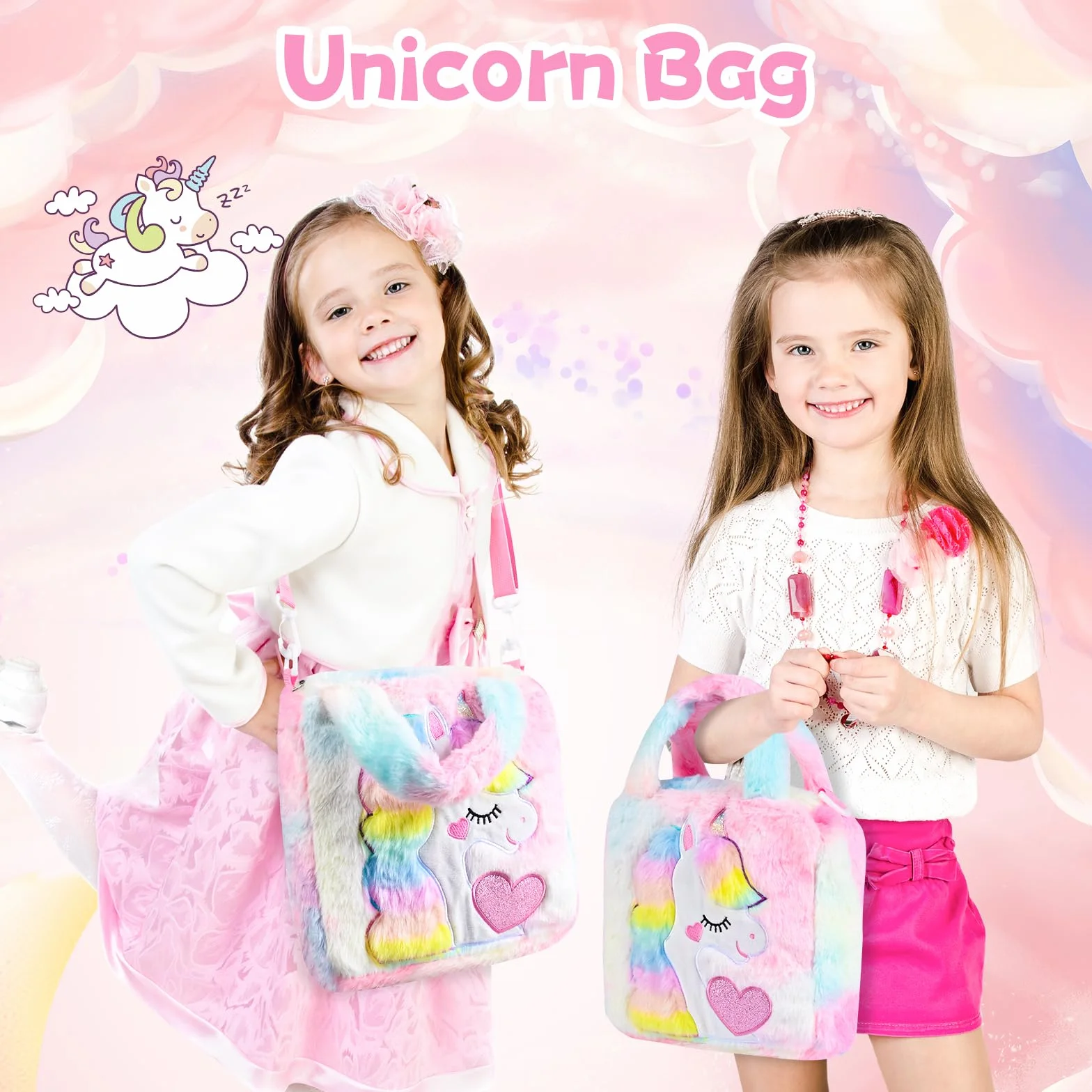 Euakee Unicornio Juguete Regalos Cumpleaños para Niñas 4-10 Años, Set de Joyas, Bolsa de Peluche, Colgante (Colorido)