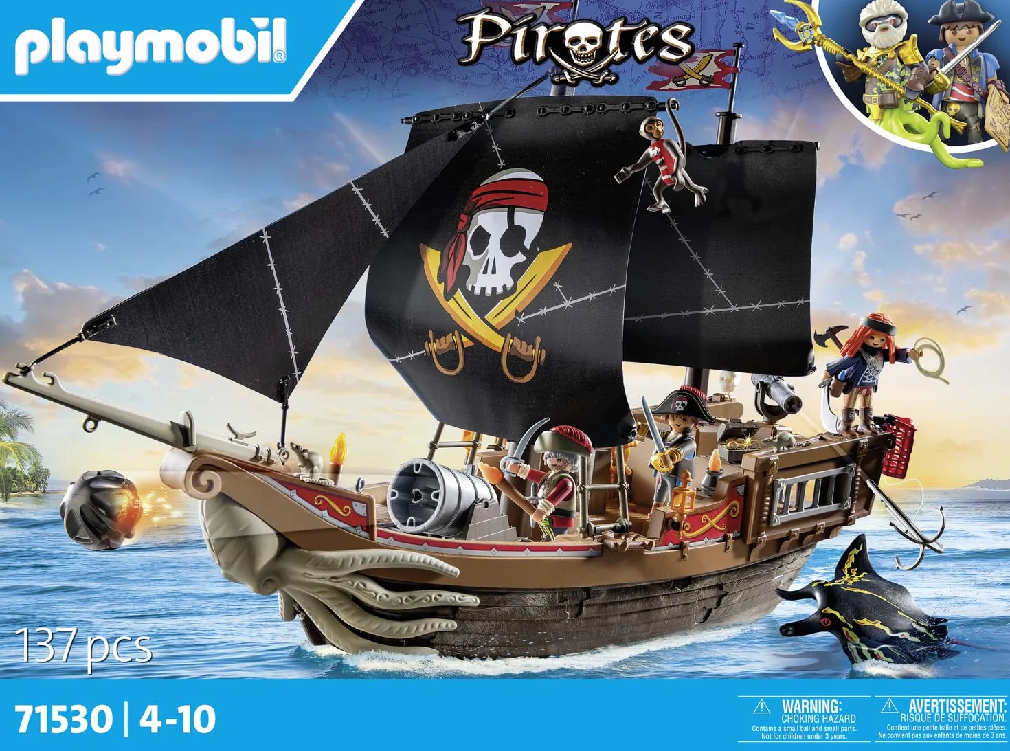 PLAYMOBIL Pirates 71530 Gran Barco Pirata, emocionante Batalla Naval y búsqueda Secreta de Tesoros en Alta mar, Incluyendo cañones, proyectiles y Ancla, Juguetes para niños a Partir de 4 años