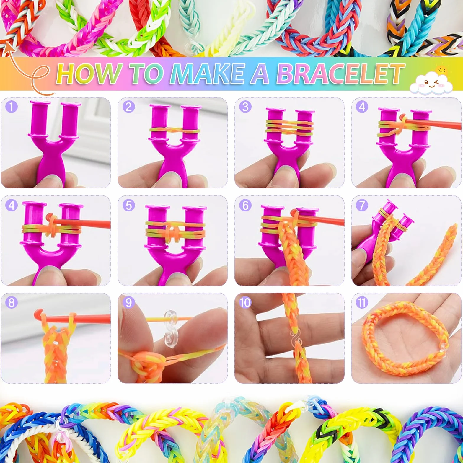 AOKITO Juego de 2500 cintas de loom, 32 colores, bandas de goma con ganchos de perlas, caja de almacenamiento, pulseras de accesorios para hacer tus propias pulseras
