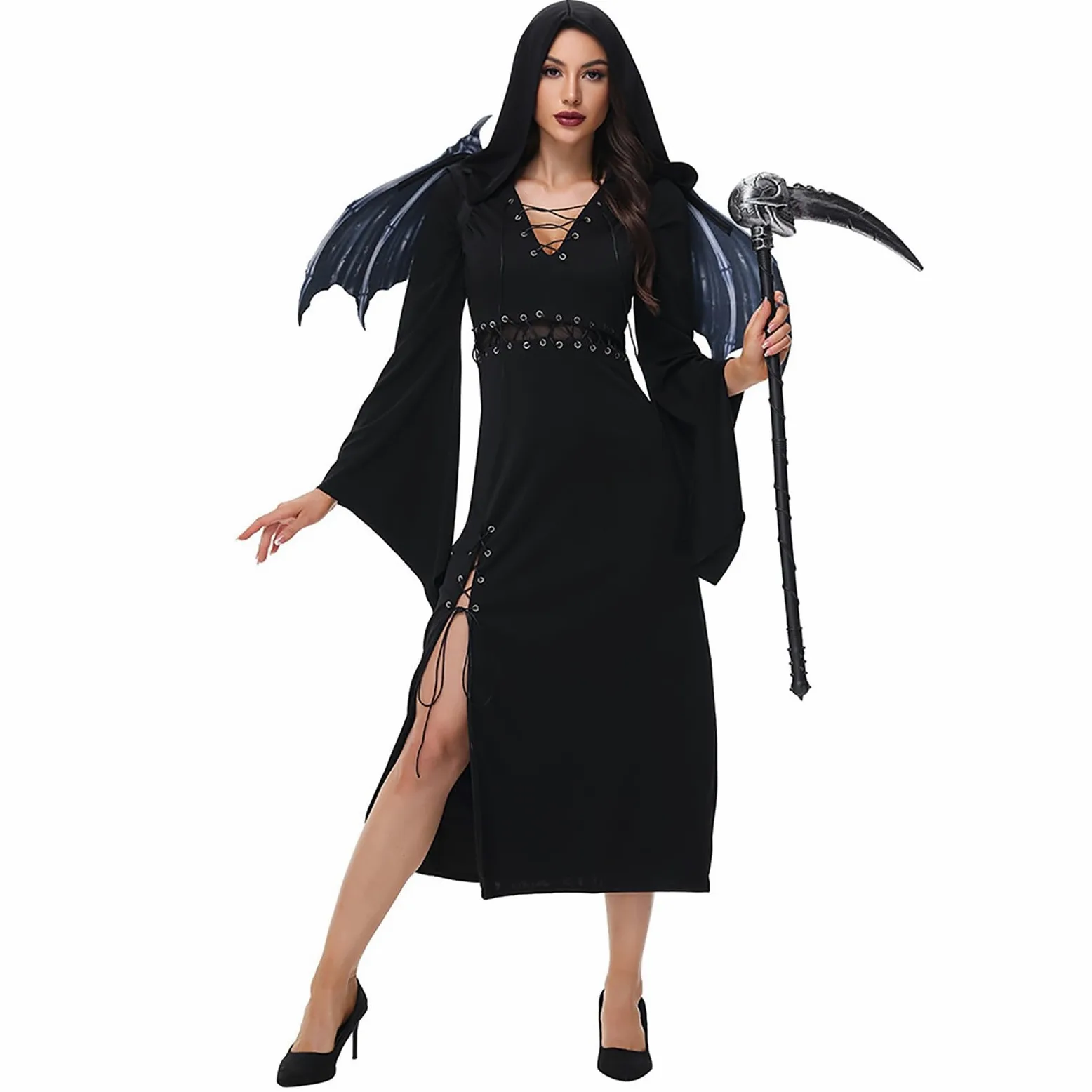 Generisch Disfraz gótico para Halloween, elegante vestido largo para cosplay, bruja oscura y traje para fiestas temáticas y festivales
