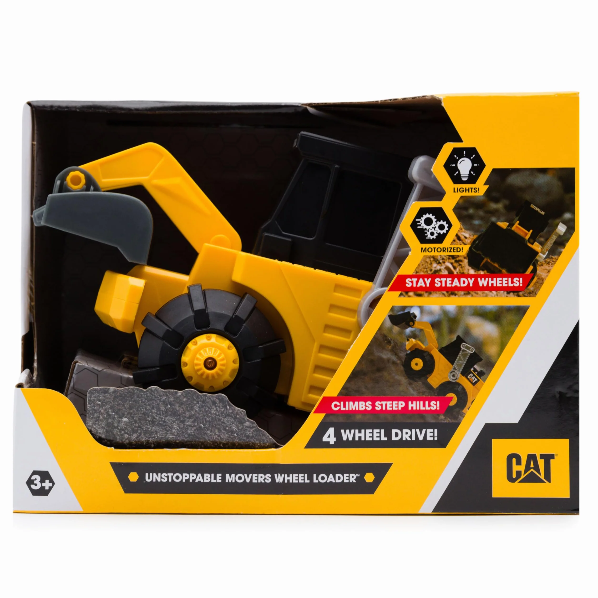 CatToysOfficial |Pala Cargadora | Vehículo con tracción en Las 4 Ruedas, conducción automática, Ruedas estabilizadoras, Luces de Trabajo |Juguetes Niños 3 Años o Más