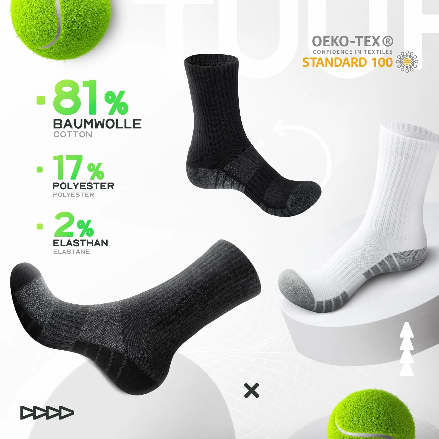 Calcetines de Running Hombre Mujer Algodón Negro Blanco Gris 6 Pares