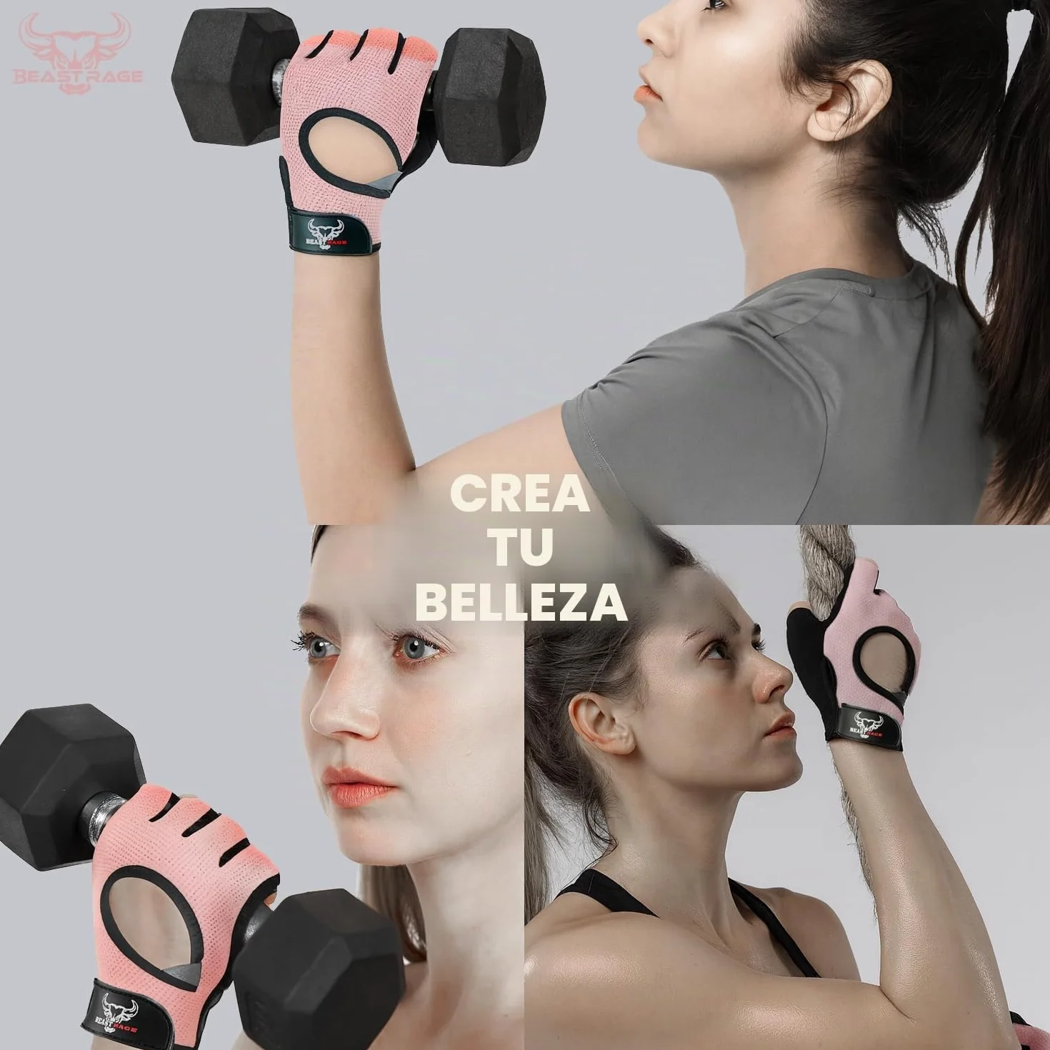 Beast Rage Guantes de Fitness para Levantamiento de Pesas, Transpirables, Antideslizantes, Acolchados de Silicona