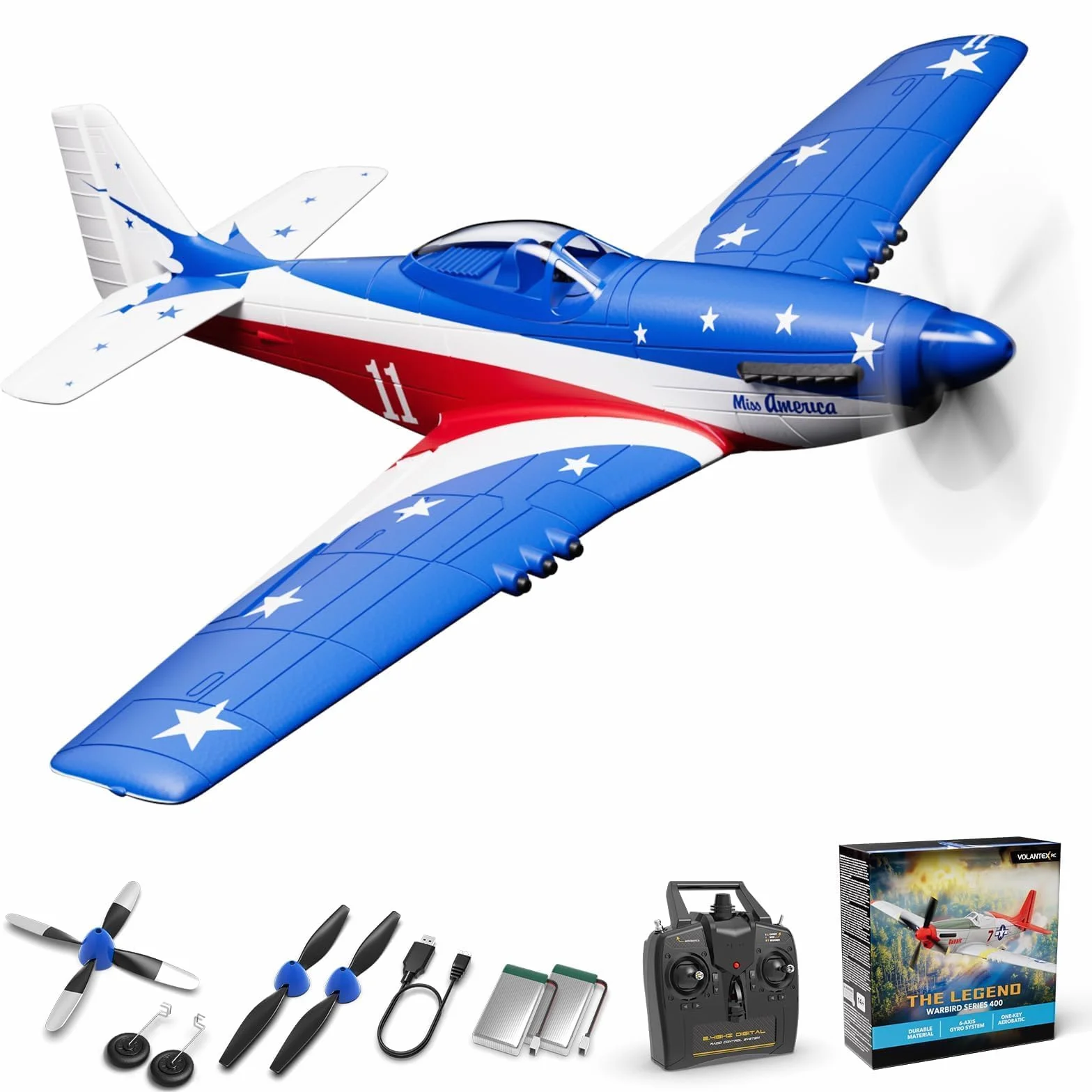 VOLANTEXRC Avión a control remoto de 4 canales P51d Mustang con giroscopios, Aileron, acrobacias aéreas, 3 modos de vuelo para adultos, niños y principiantes