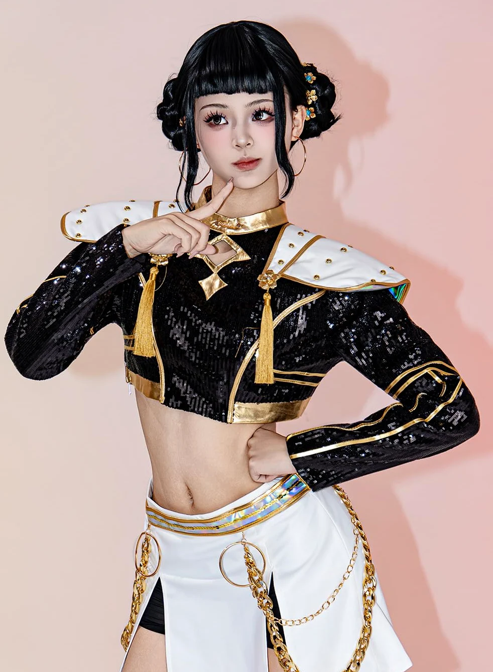 OSIAS Mujeres Zoey Cosplay Costume Traje Escénico Dorado Negro Con Diseño de Lentejuelas