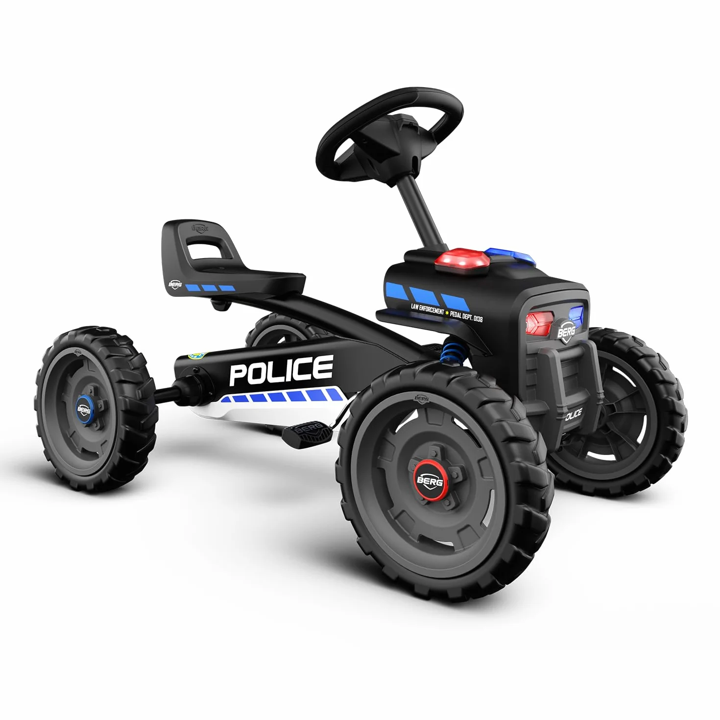BERG Kart a Pedales Buzzy Police | 2-6 años, cuadro resistente, asiento regulable, volante regulable