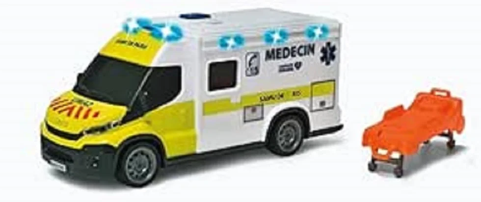 Dickie Ambulance Samu 18 cm – Vehículo Escala 1/18 – Sonidos y Luces – Camilla incluida – A Partir de 3 años – 203713014002