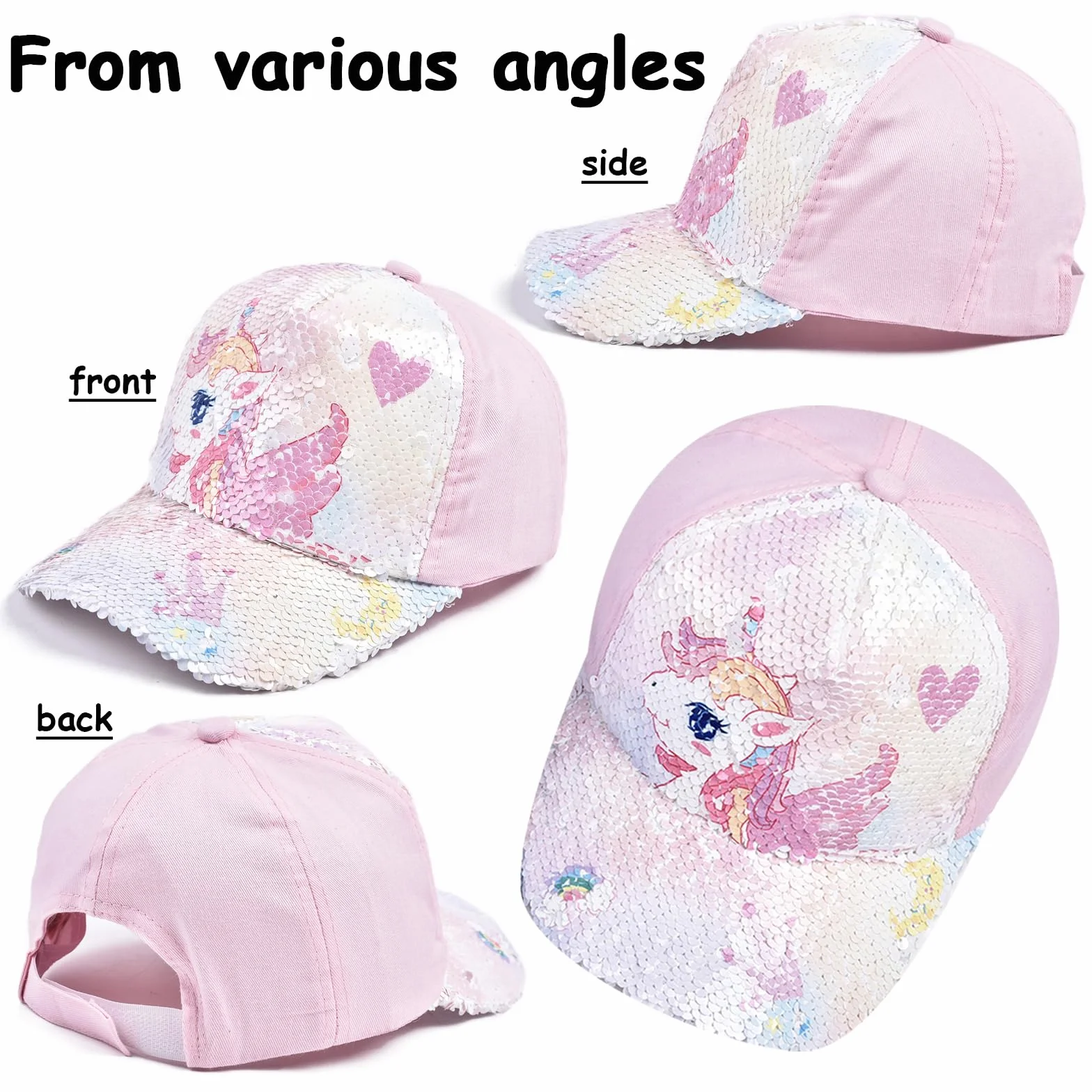 Gorra y Gafas de Sol para Niña, Gorra de Béisbol Rosa Ajustable Unicornio con Protección UV, 3-8 Años