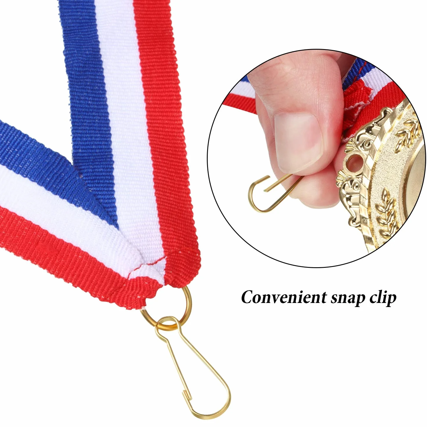 Outus Award Neck Ribbons Medal Lanyards with Snap Clips Red White Blue for Competitions Sports