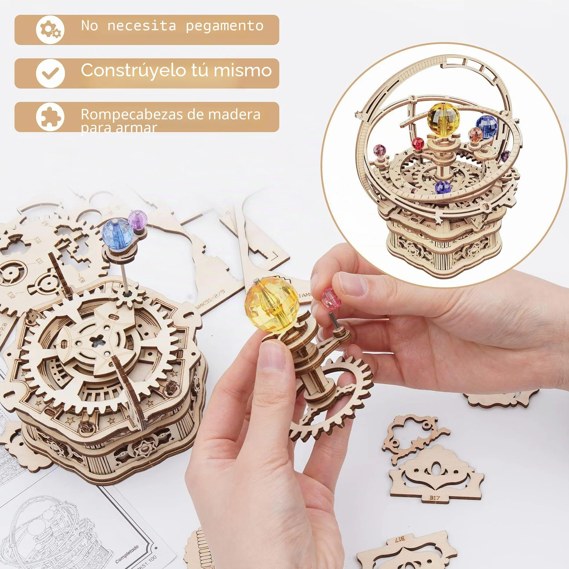 Robotime Puzzle 3D Madera Maquetas Caja De Música Mecánica De Astronomía Laser Cut Puzzle Construcciones, Regalo para Jóvenes y Adultos