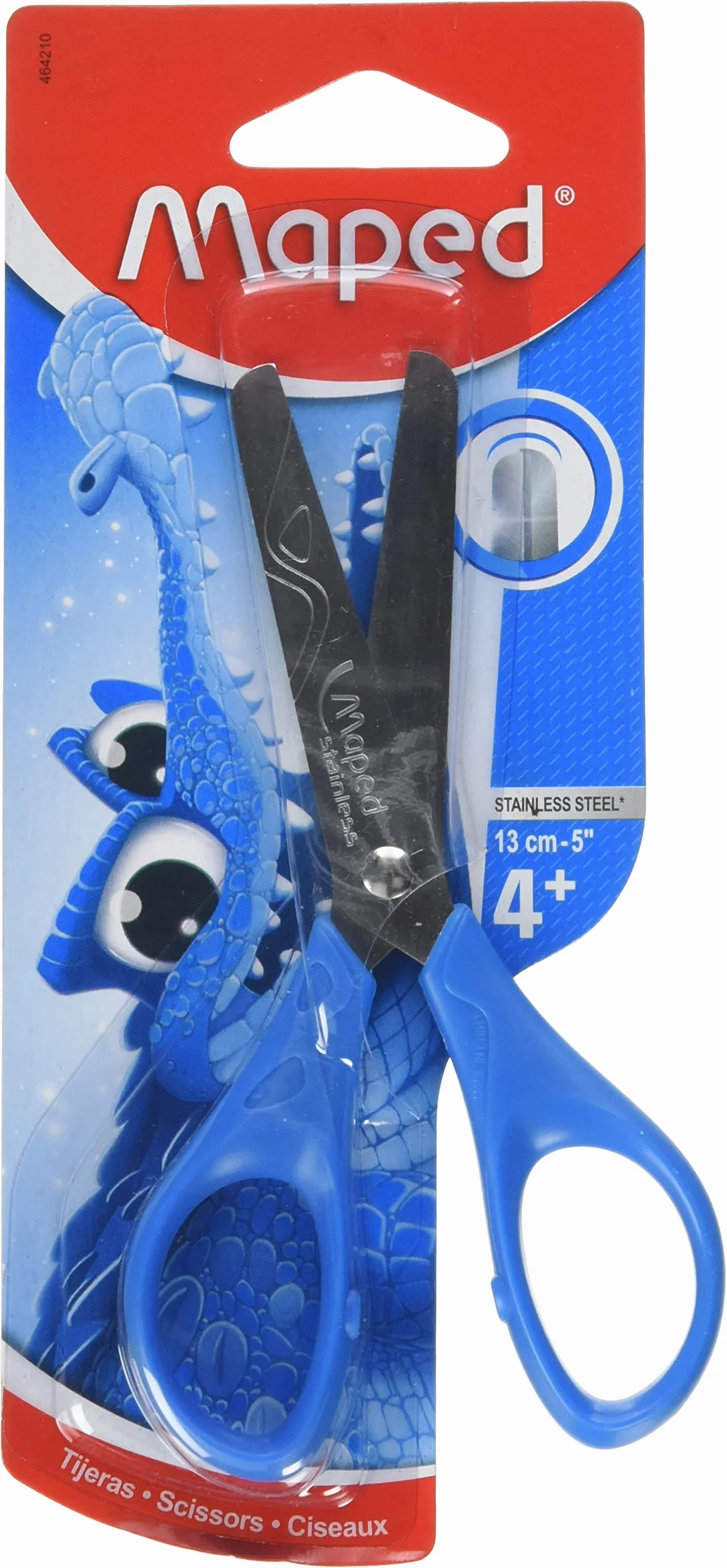 Maped – Tijeras Esenciales con Puntas Redondas 13 cm - Infantiles con Anillos Ergonómicos - Cuchillas Graduadas en cm - Escolares a partir de 4 años - Para Guardería y Primaria