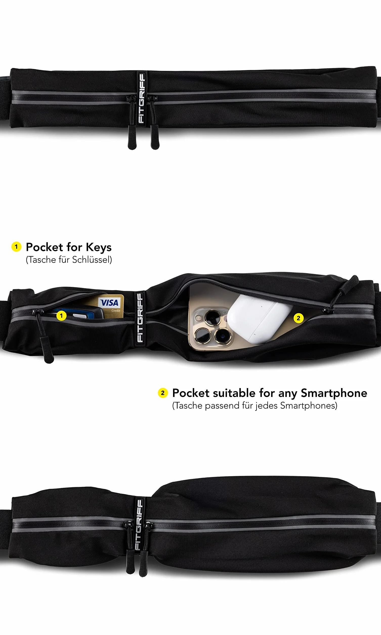 Fitgriff® Cinturón de Correr Impermeable Plegable para Teléfono, Mujeres y Hombres
