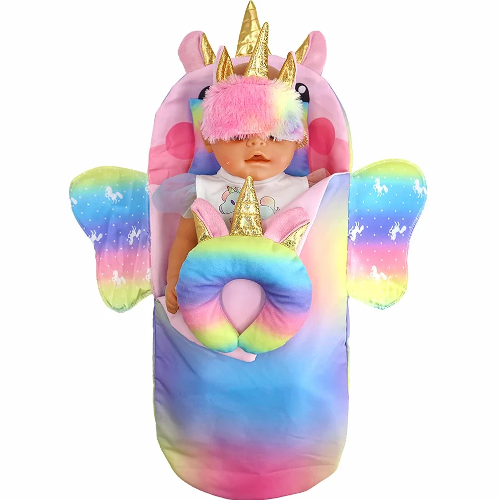 ZWOOS Saco de Dormir para Muñecas con Antifaz y Almohada de Viaje y Almohada para Muñecas, Accesorios Suaves para Muñecas de 35-45 cm