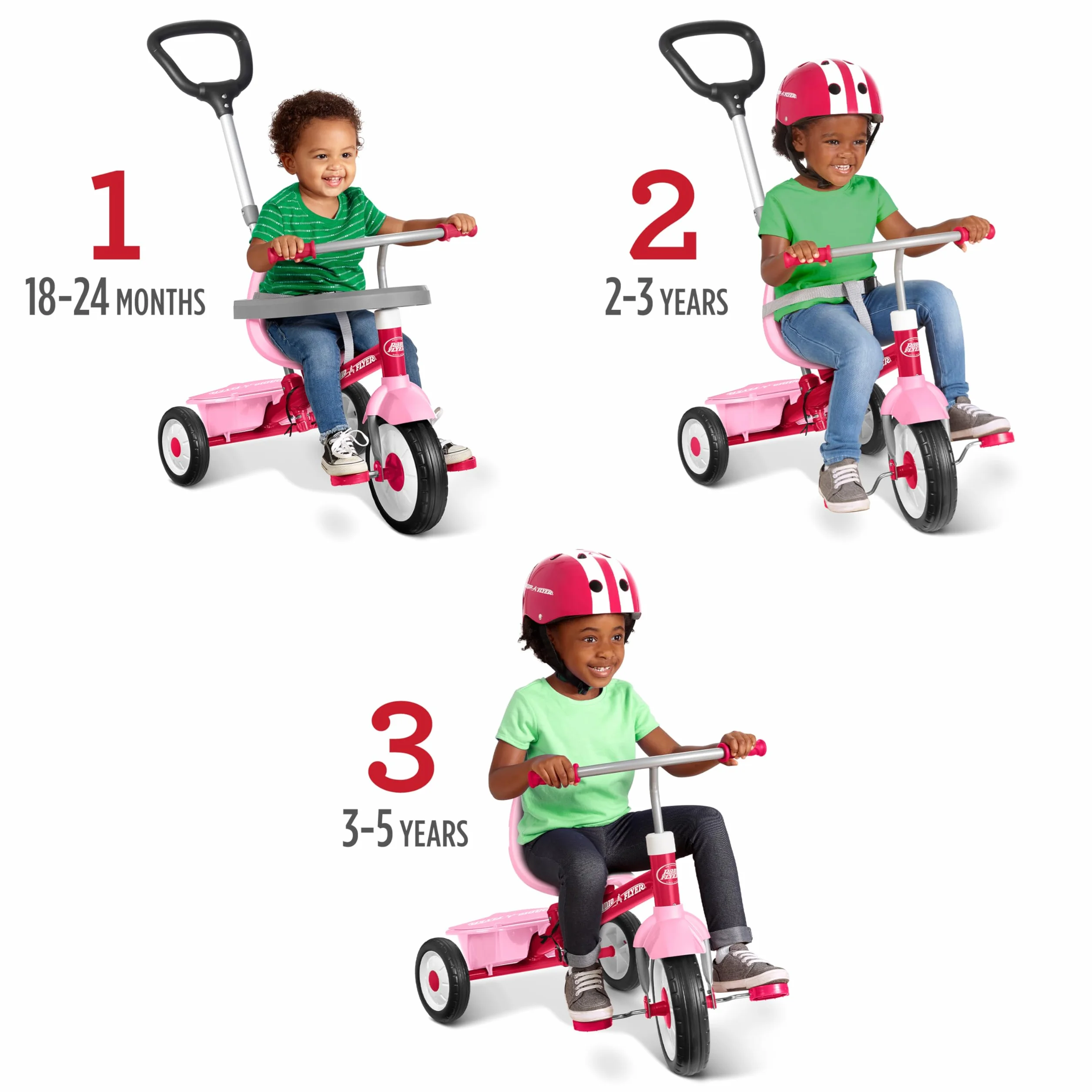 Radio Flyer 3 en 1 Triciclo Stroll 'N Trike, Triciclo Rosa para niños pequeños de 1,5 a 5 años