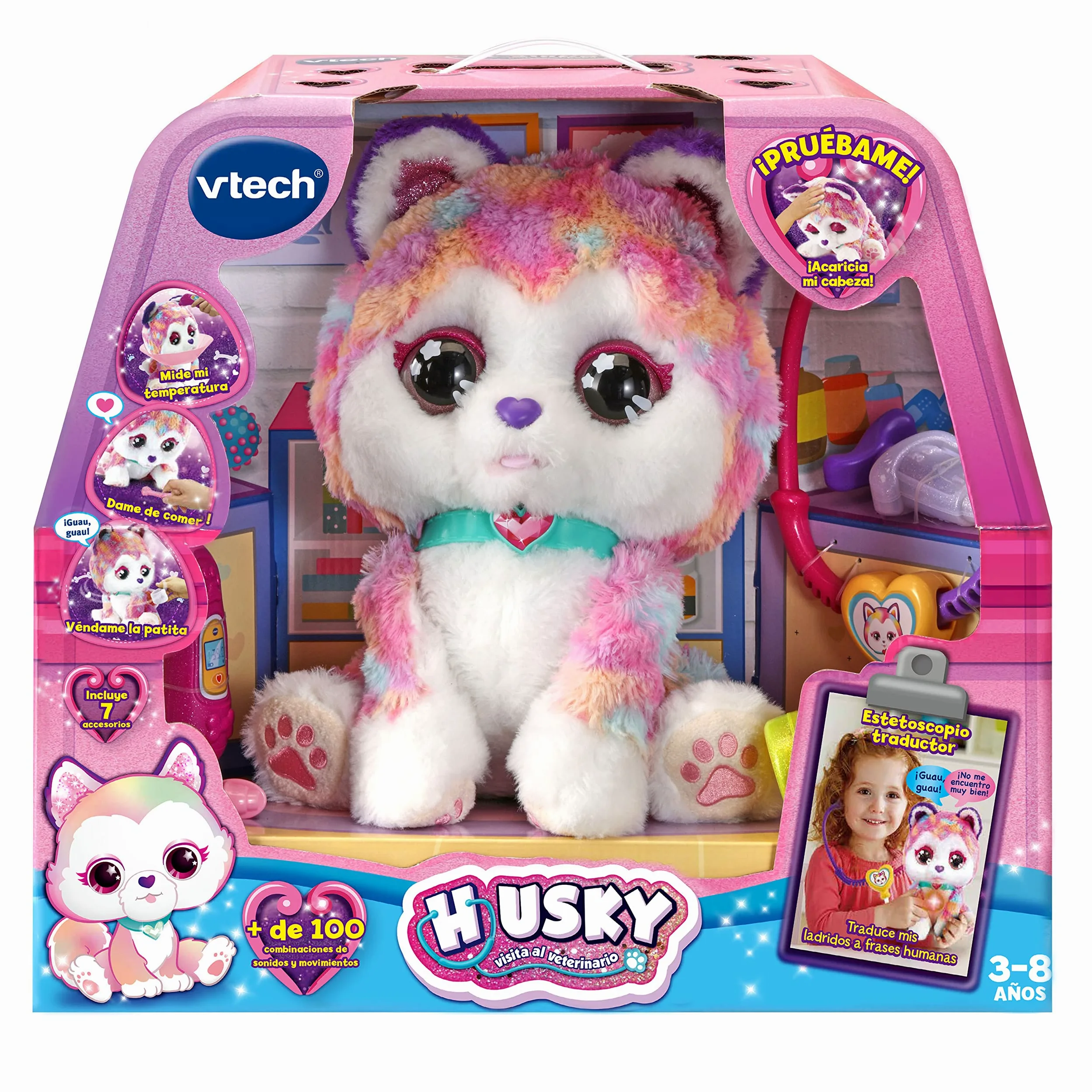 VTech - Husky Visita al Veterinario, Peluche Interactivo, Juguete para niños +3 años, más de 100 Combinaciones de Sonidos y Movimientos, versión ESP (3480-529722)