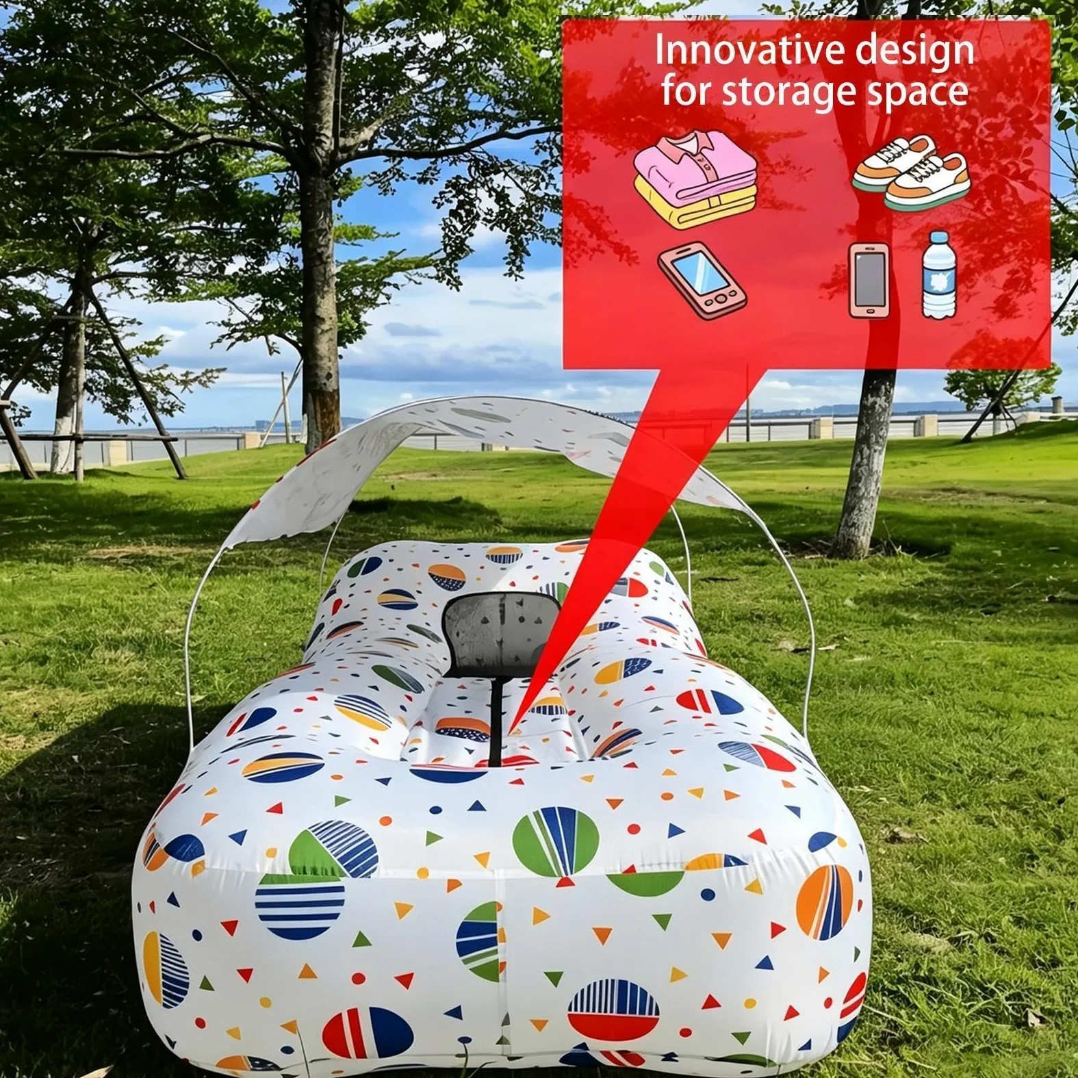 Tumbona Hinchable De Aire Sofá Hinchable De Playa Con Sombrilla | Sillón de Senderismo de Fácil Montaje Para En Exteriores Como Camping Senderismo Picnic Vacaciones Jardín Y