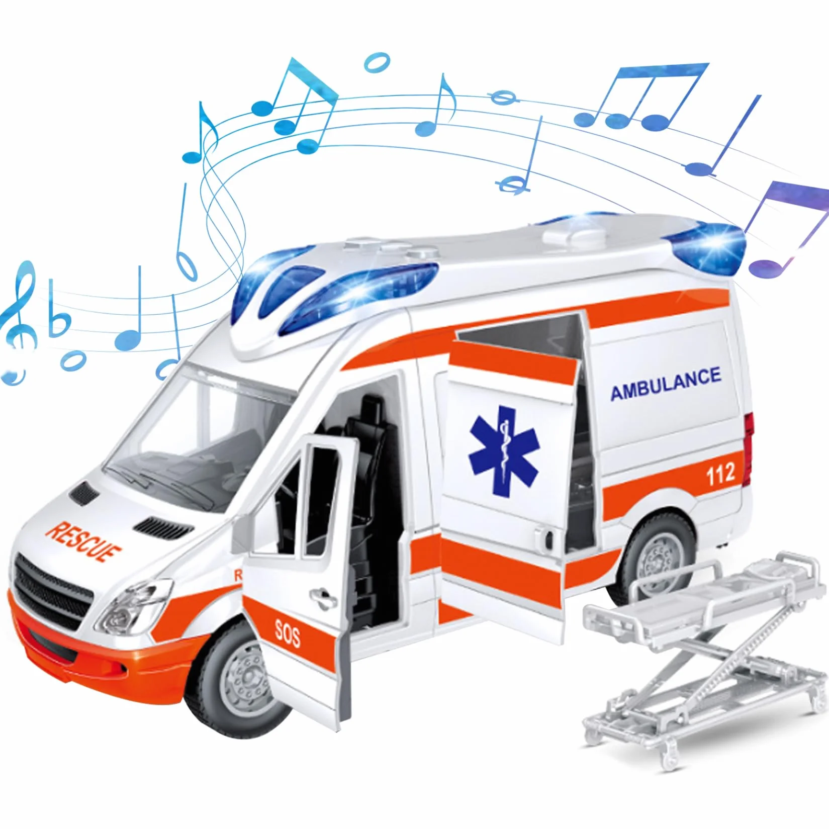 1pc Ambulance Juguete con Luces y Sonidos simulación Ambulancia de Juguete de batería con 5 Puertas Abiertas Vehículo de Juguete de inercia para niños Antimitaciones de 3+ cumpleaños