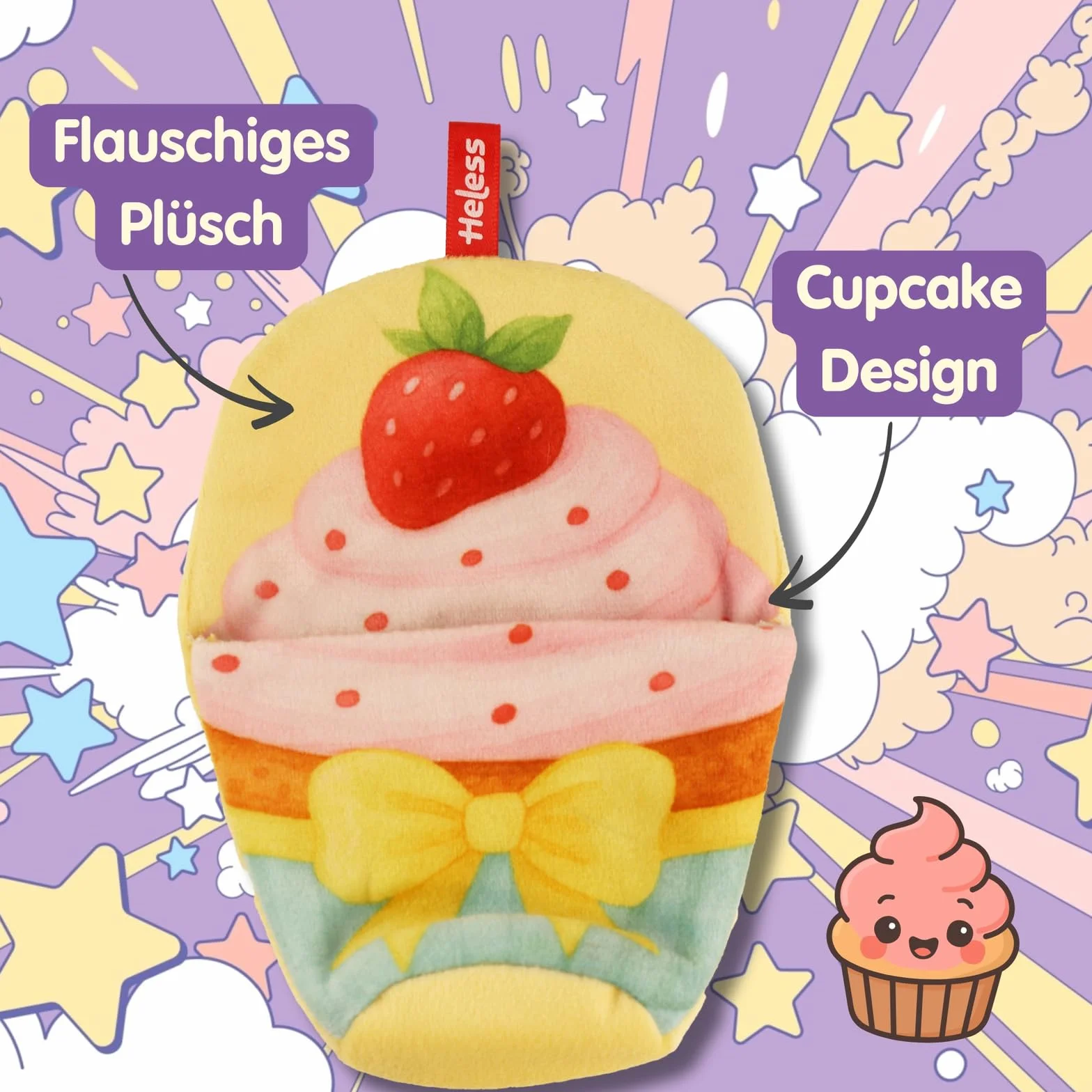 Heless Monster Styles 7524 - Saco de Dormir para muñecas con diseño de Cupcake con Fresa, con Lazo, Set Kawaii para Monstruos de 15 cm