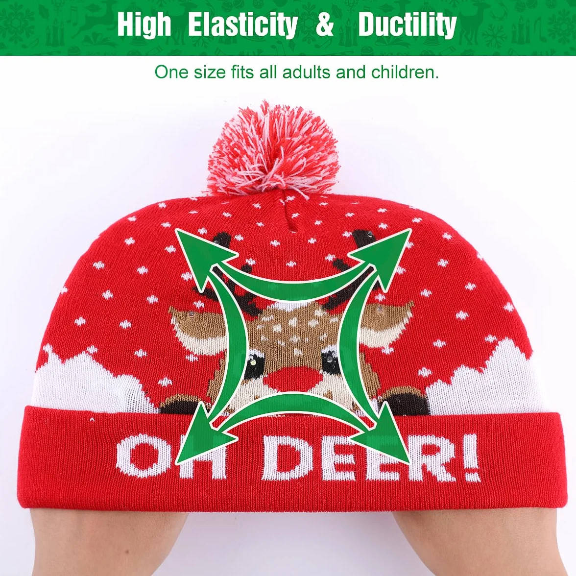 Sombrero de Navidad de punto LED, 2 piezas de gorro de Navidad Gorro de invierno, nieve, vacaciones, para niños, hombres, mujeres, niños, niñas, festival de Navidad, fiesta de cumpleaños
