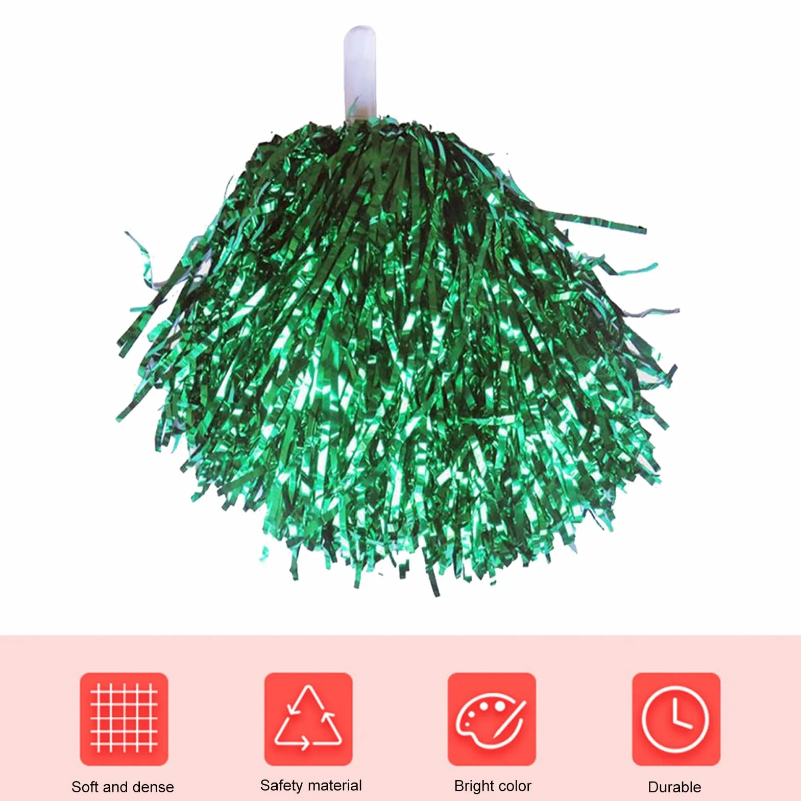 Pompones metálicos antideslizantes vibrantes para animadora baile verde 2 unidades