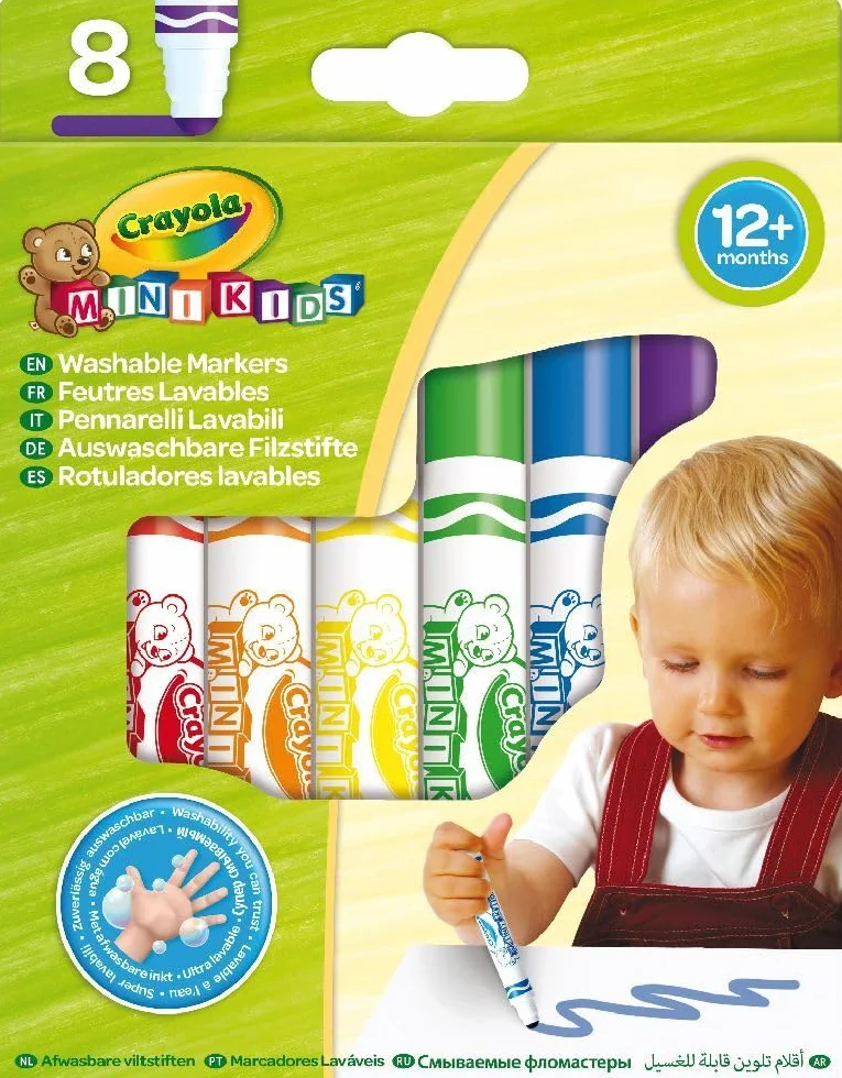CRAYOLA Mini Kids - Set de 8 Rotuladores Lavables, Segura Punta Redondeada, Ideal para la Primera Infancia - Edad Recomendada: 12 Meses, 8324