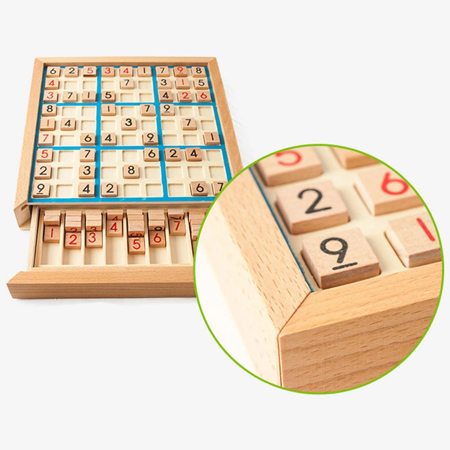 Mesa Sudoku Madera | Juguetes Rompecabezas matemáticas con cajón - Juego Familiar cuadrícula 9x9, Escritorio Math Brain Teaser