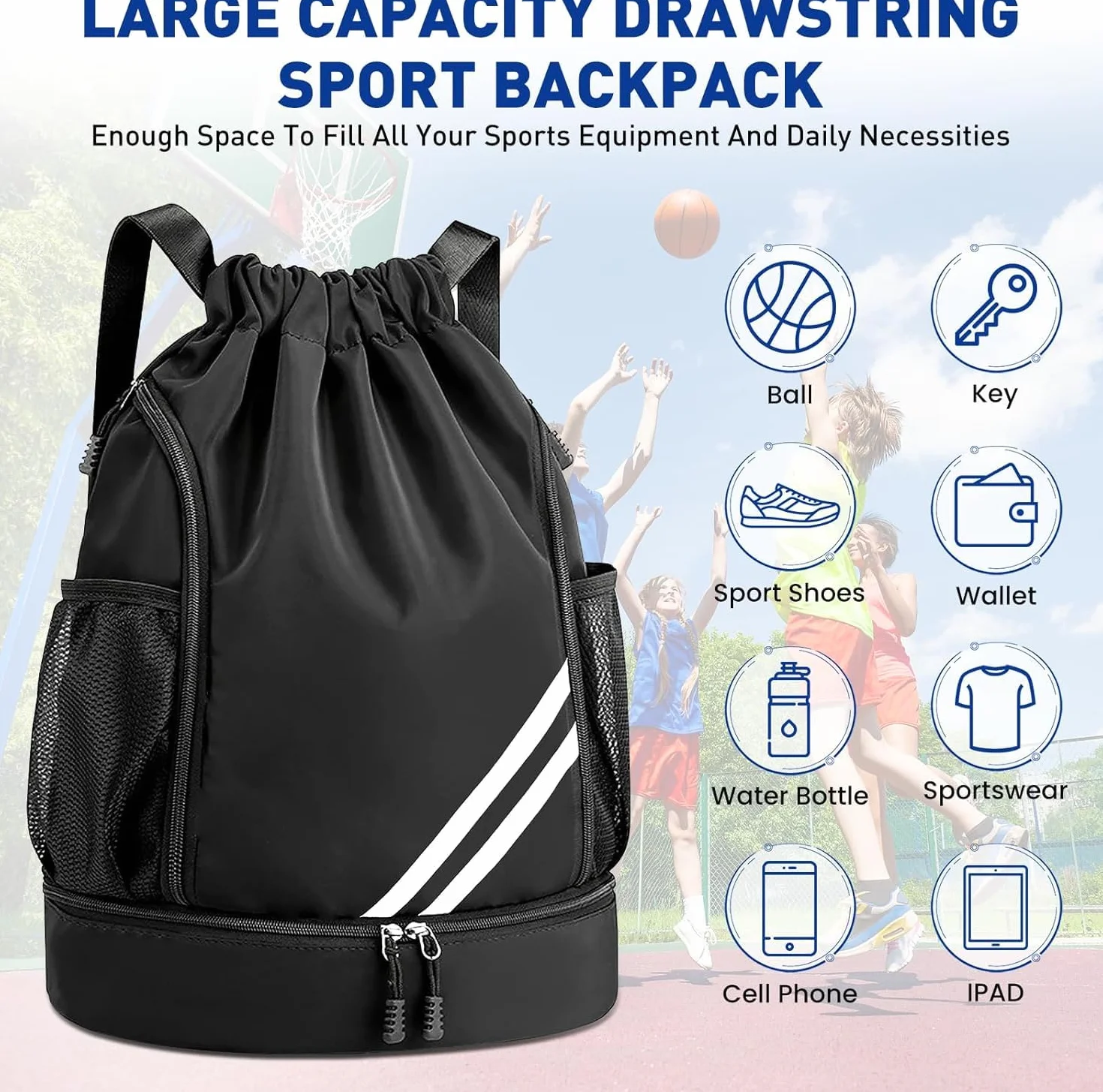 Zorplex Mochila deportiva impermeable gran tamaño con compartimento para zapatos