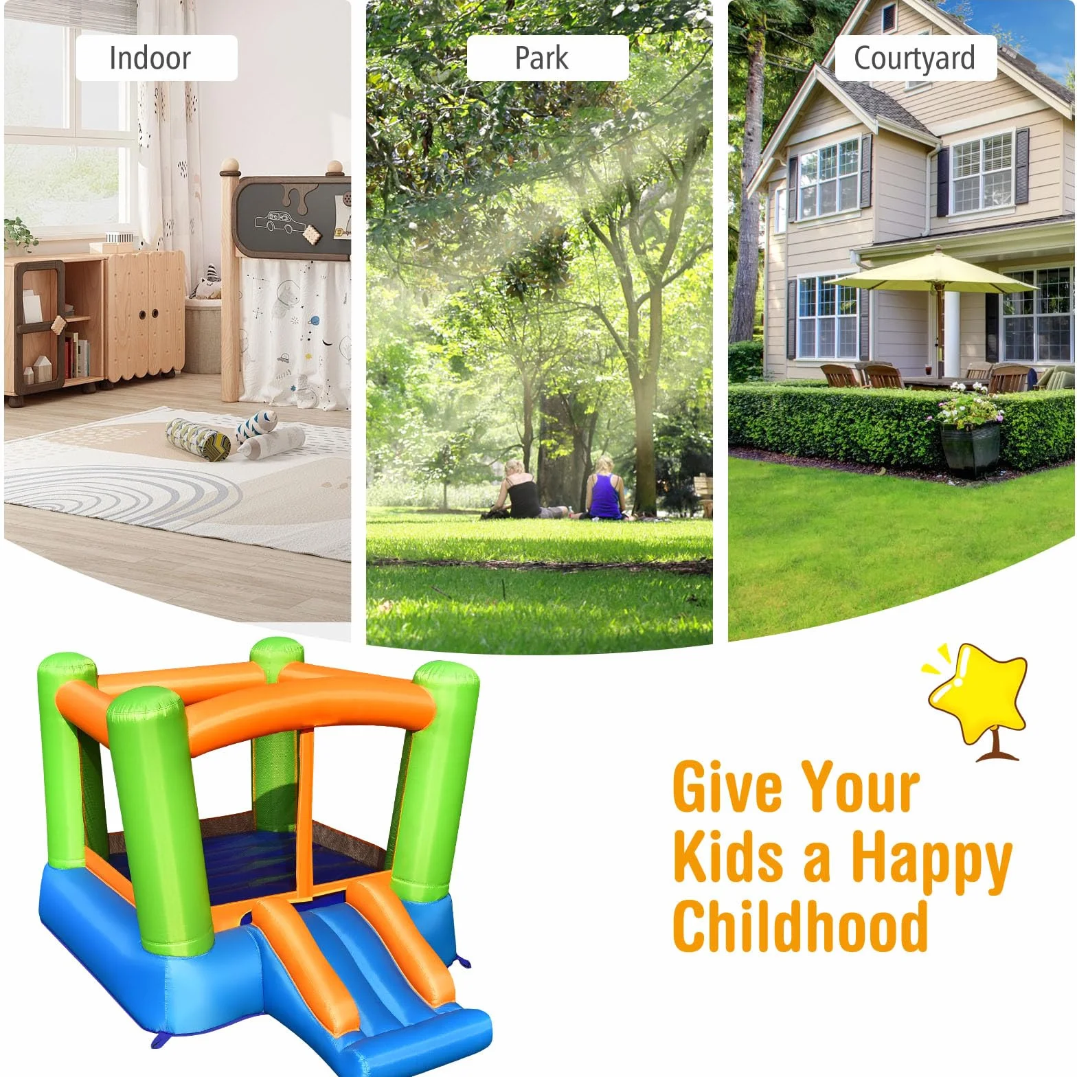 LIFEZEAL Castillo Hinchable, Castillo Hinchable con tobogán, Zona de Salto, Apto para Interior y Exterior, para niños de 3 a 10 años (sin soplador)