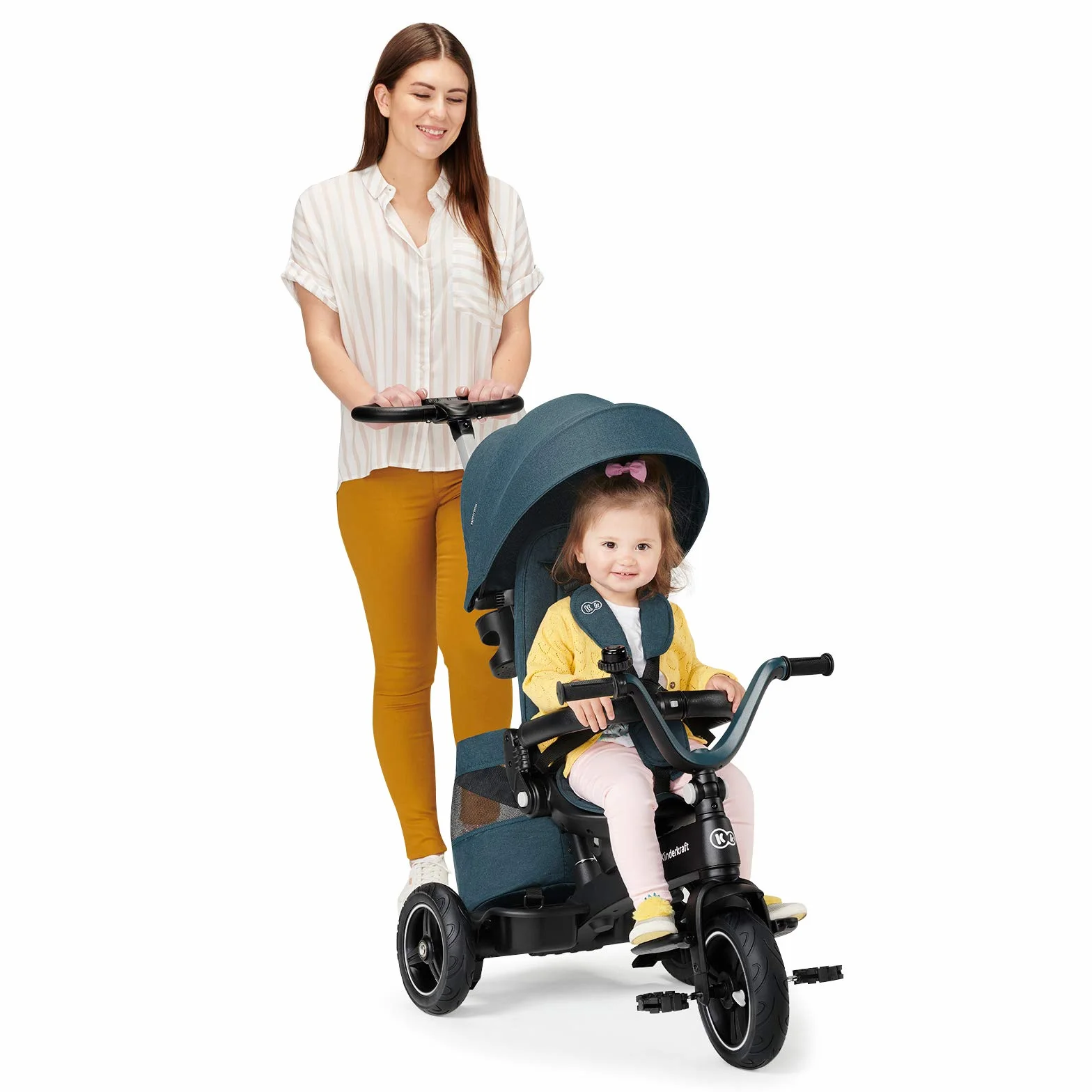Kinderkraft EASYTWIST Triciclo Infantil, con Accesorios, Ventana de Techo, Cinturones de Seguridad, rotación de 360 Grados, Rueda Libre, Barra de Empuje, a Partir de 9 Meses hasta 5 años, Rosa