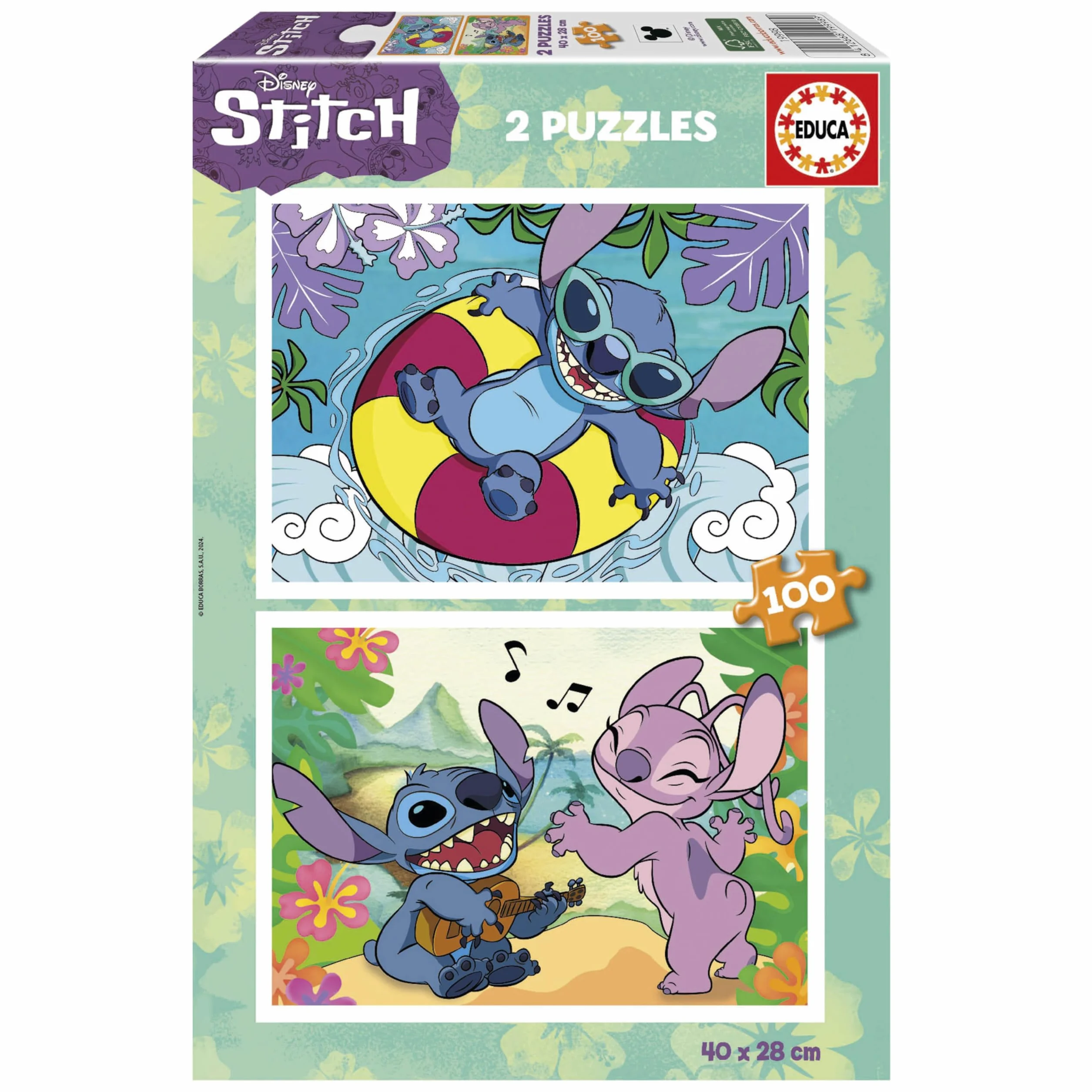 Educa - Disney Stitch | Set de 2 Puzzles Infantiles con 100 Piezas. Medidas: 40 x 28 cm. Recomendados a Partir de 6 años (19998)