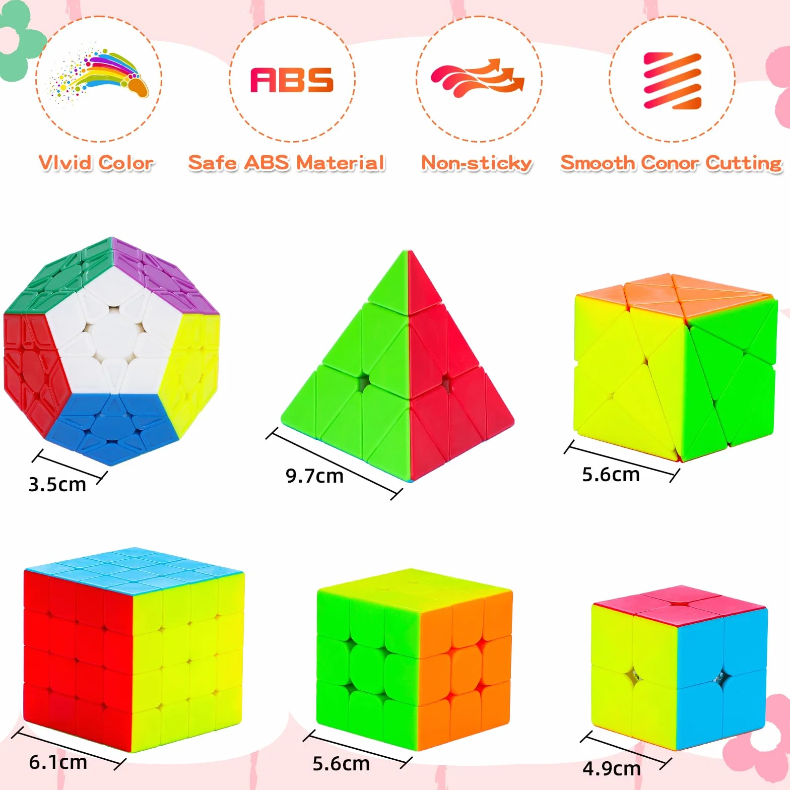6 Pack Speed Cube Set, Rompecabezas Cubo Mágico 2x2x2 3x3x3 4x4x4 Pyraminx Megaminx Skewb Smoothly Stickerless Magic Cubes Puzzle Cube Toy para Niños y Adultos