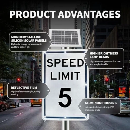 Señal de límite de velocidad LED solar de 18 x 24 pulgadas, advertencia de tráfico de alta visibilidad, impermeable IP65, aluminio duradero, fácil montaje para uso en exteriores, seguridad vial