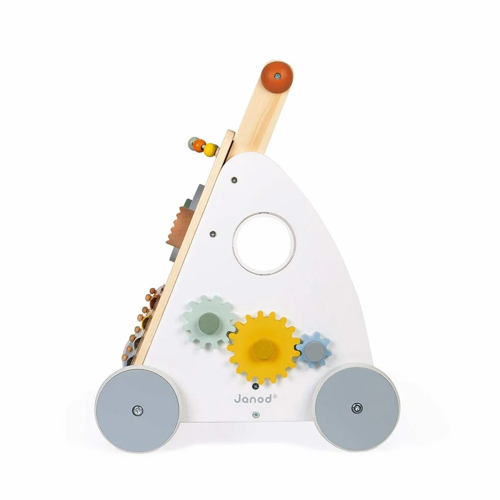 Janod - Carro Multiactividad Sweet Cocoon - Carro de Madera para aprender a caminar - 9 Actividades - Ruedas Silenciosas, Pintura al Agua - Juguete Infantil Adaptable desde los 12 meses, J04410