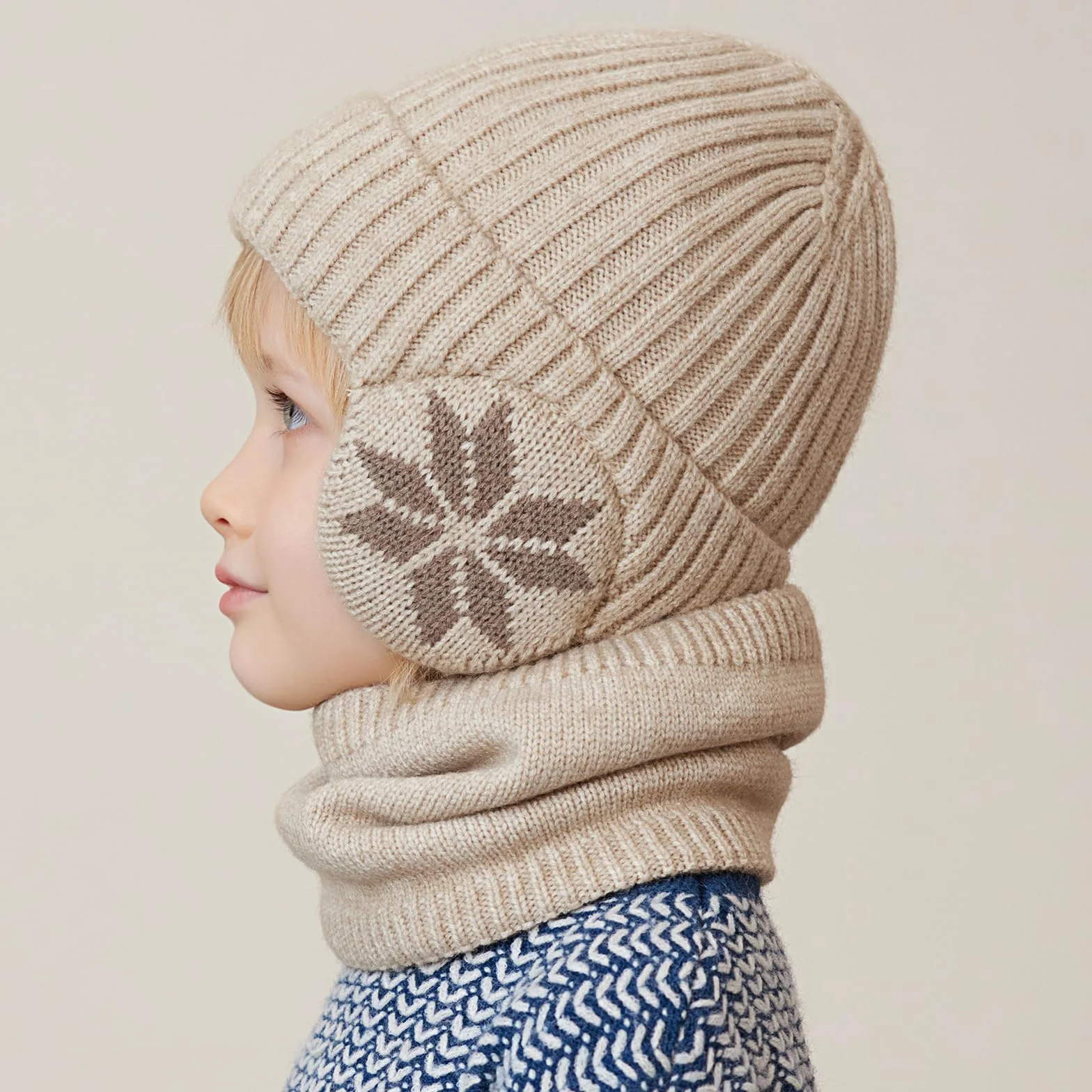 Set de Gorro y Bufanda Niño Invierno Lana con Orejeras Forro Polar